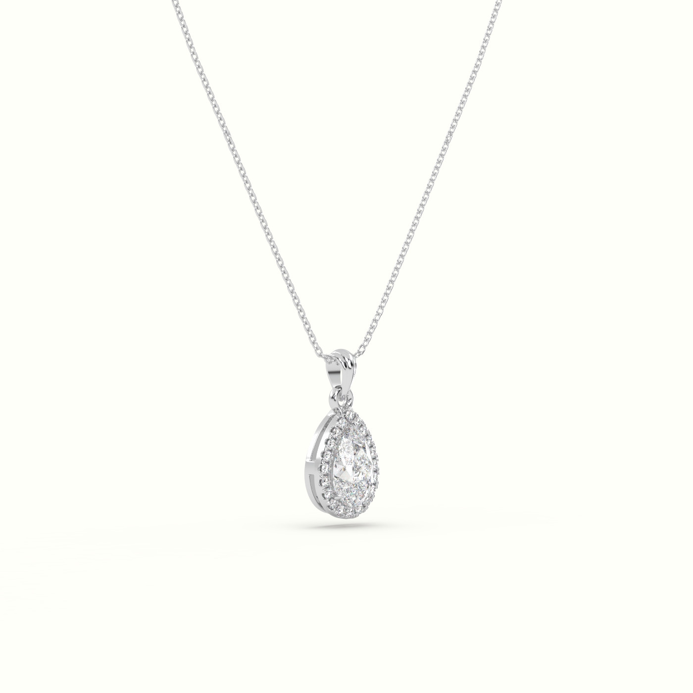 18k white gold pear cut solitaire halo diamond pendant Photos & images