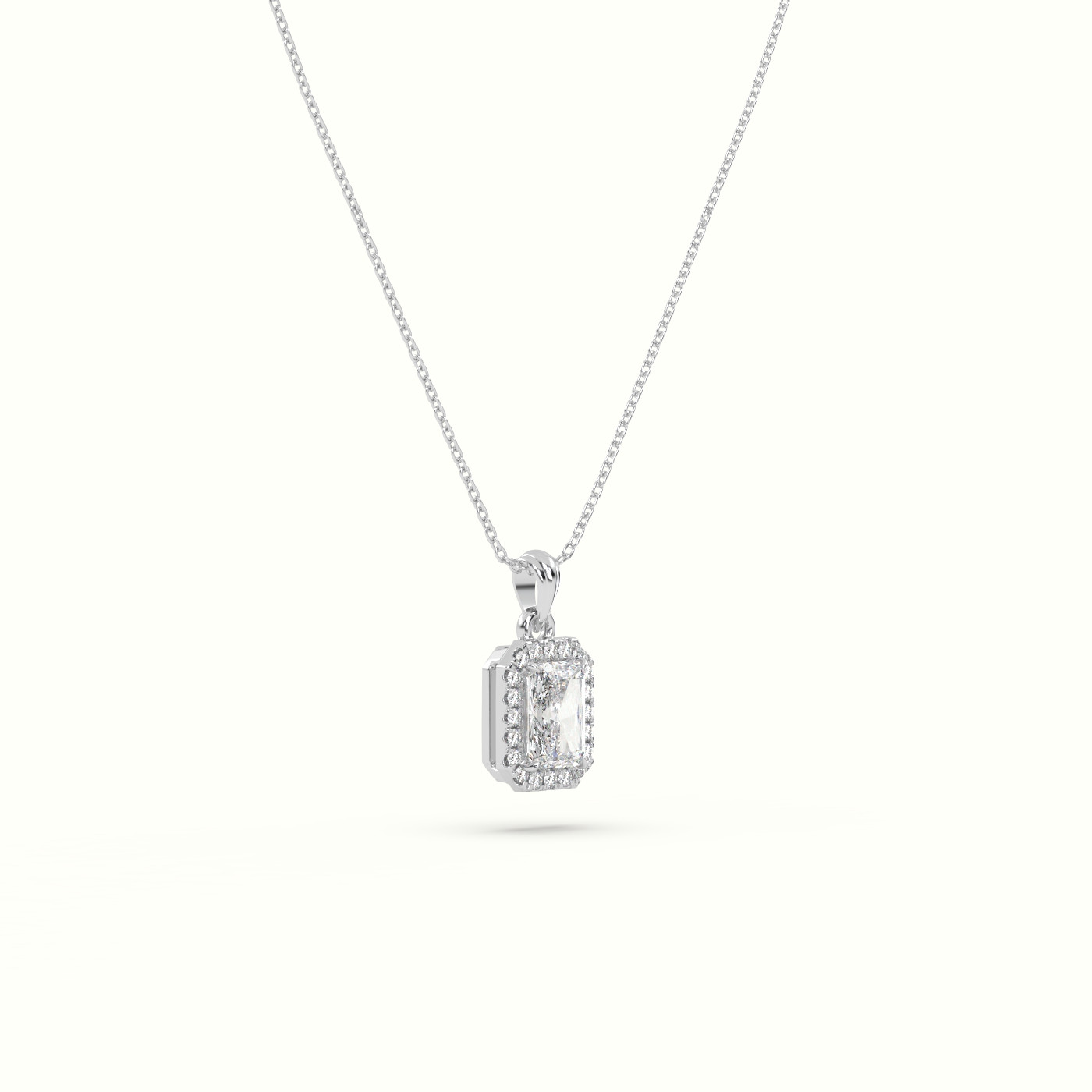 18k white gold radiant cut solitaire halo diamond pendant Photos & images