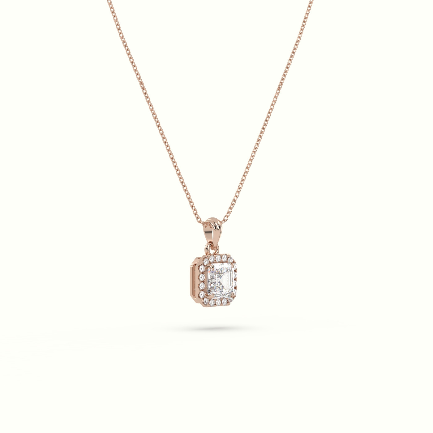 18k rose gold ascher cut solitaire halo diamond pendant Photos & images