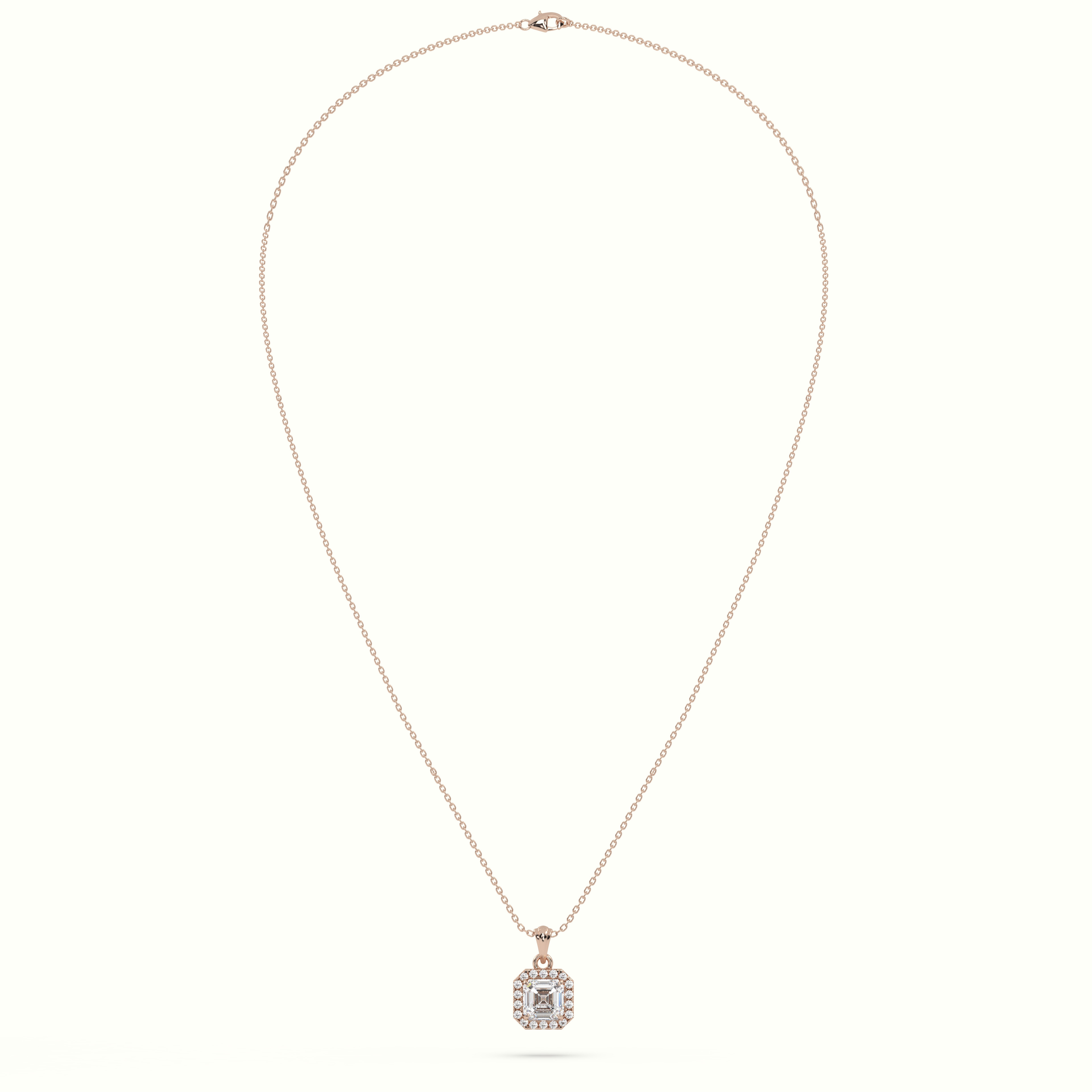 18k rose gold ascher cut solitaire halo diamond pendant Photos & images