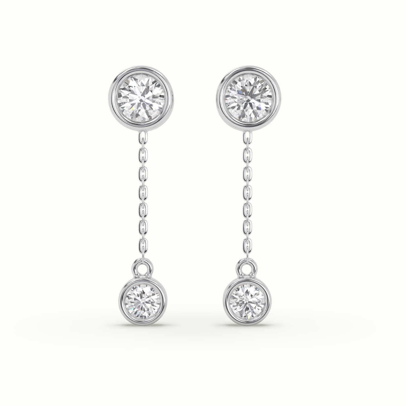 18K White Gold Round Diamond Bezel Drop Earrings