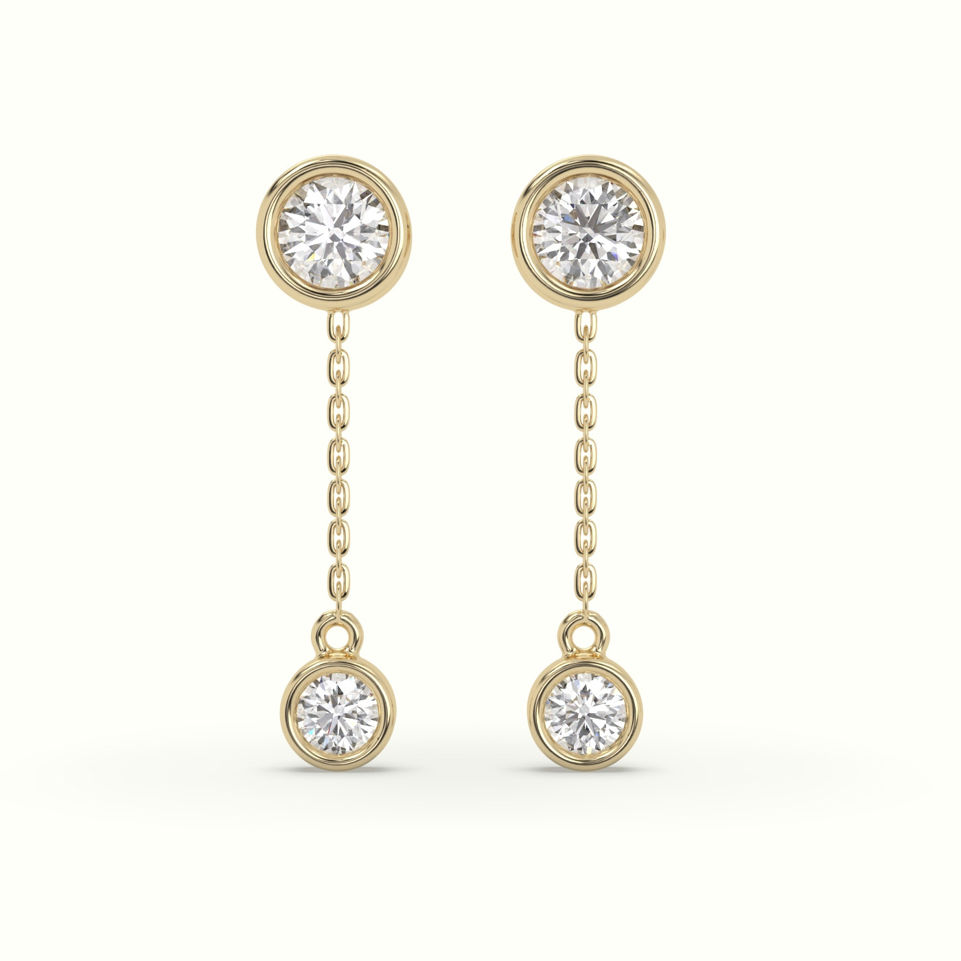 18k yellow gold round diamond bezel drop earrings