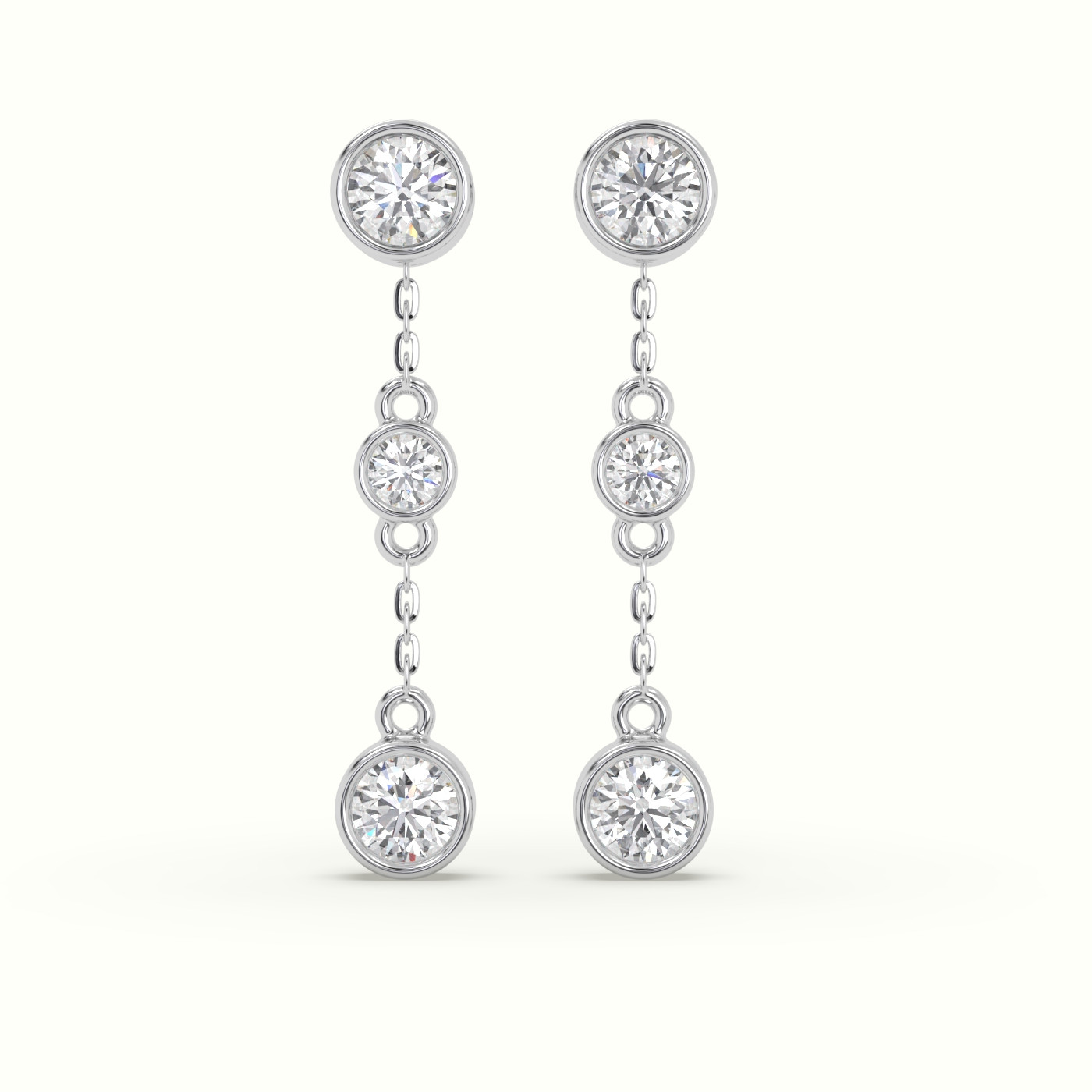 18K White Gold Round Diamond Bezel Multi Drop Earrings
