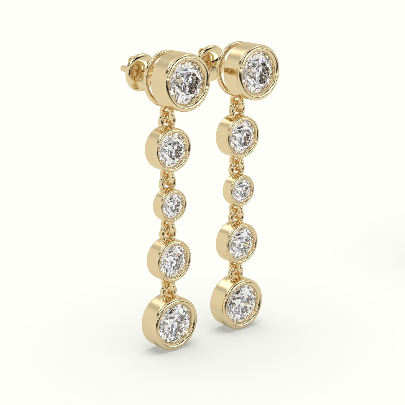18k yellow gold round diamond bezel multi drop earrings Photos & images