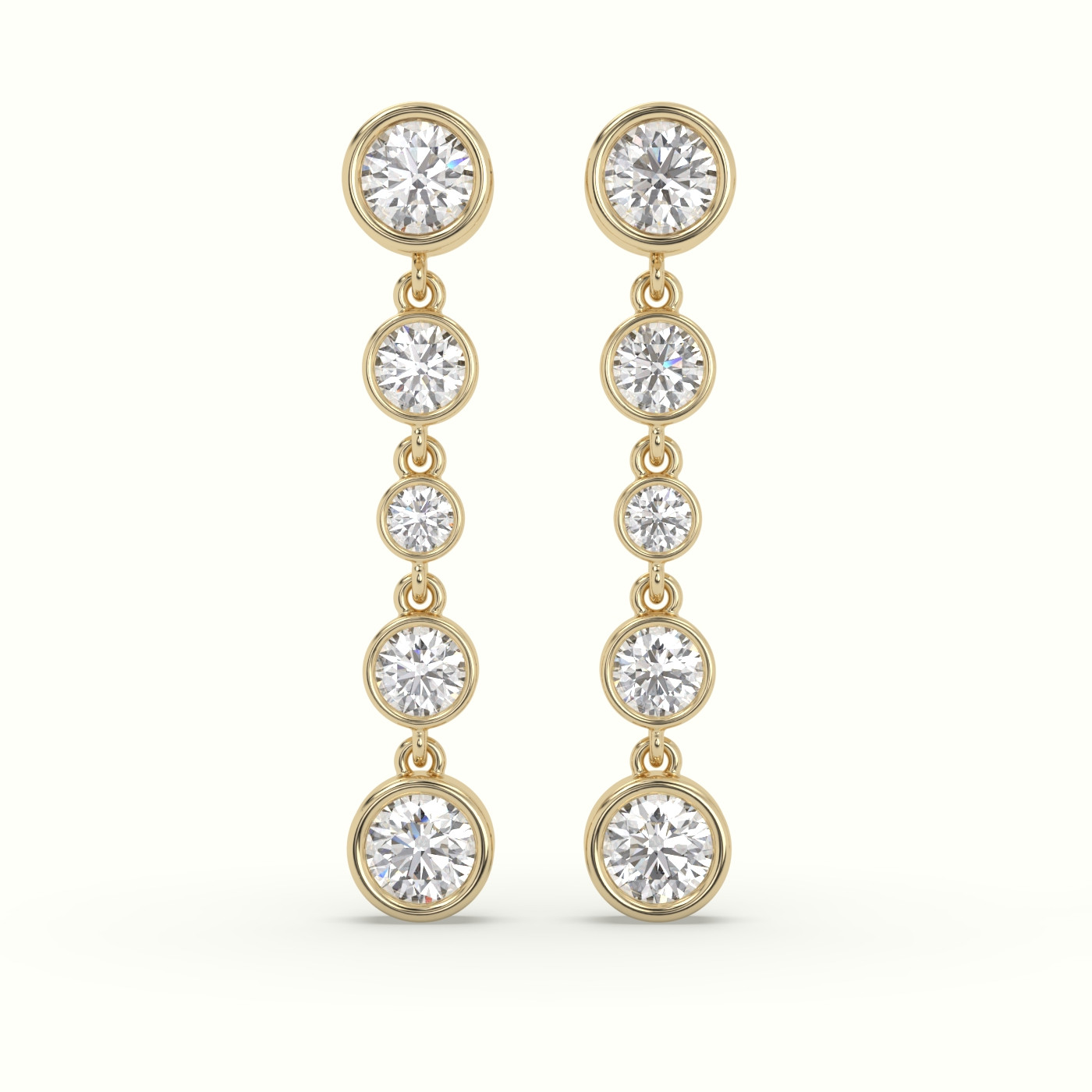 18k yellow gold round diamond bezel multi drop earrings