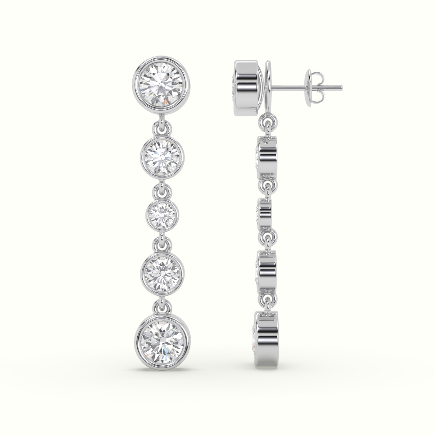 10k white gold round diamond bezel multi drop earrings Photos & images