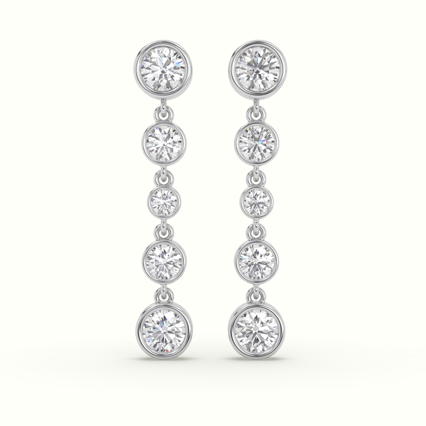 10K White Gold Round Diamond Bezel Multi Drop Earrings