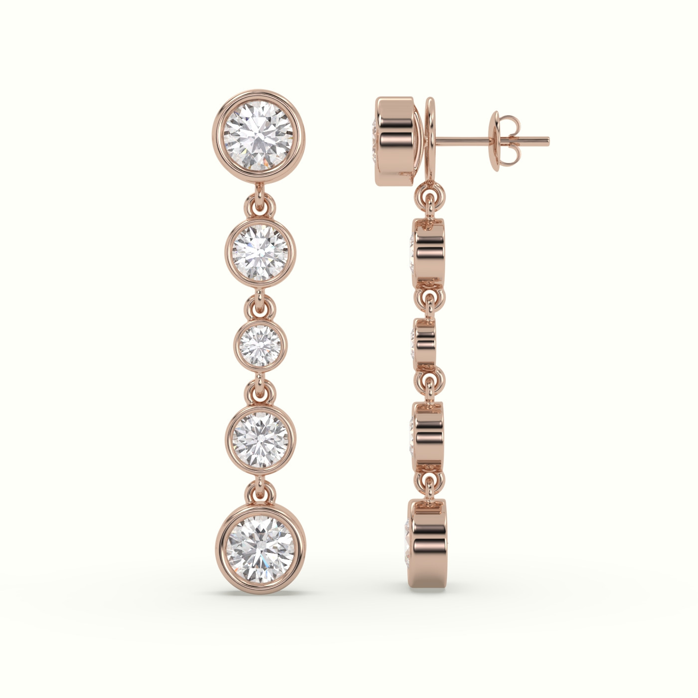 10k rose gold round diamond bezel multi drop earrings Photos & images