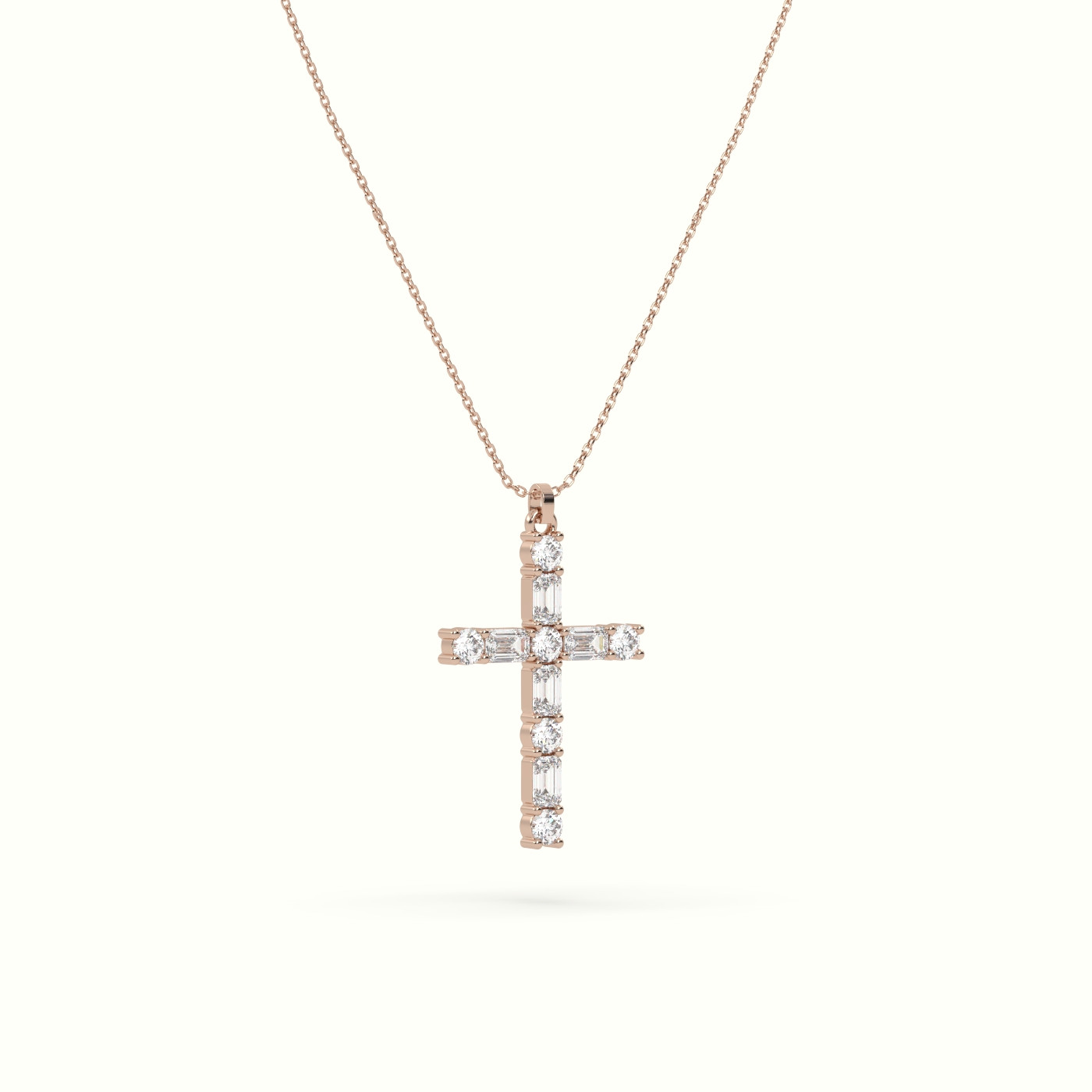 18k rose gold round diamond cross pendant necklace Photos & images