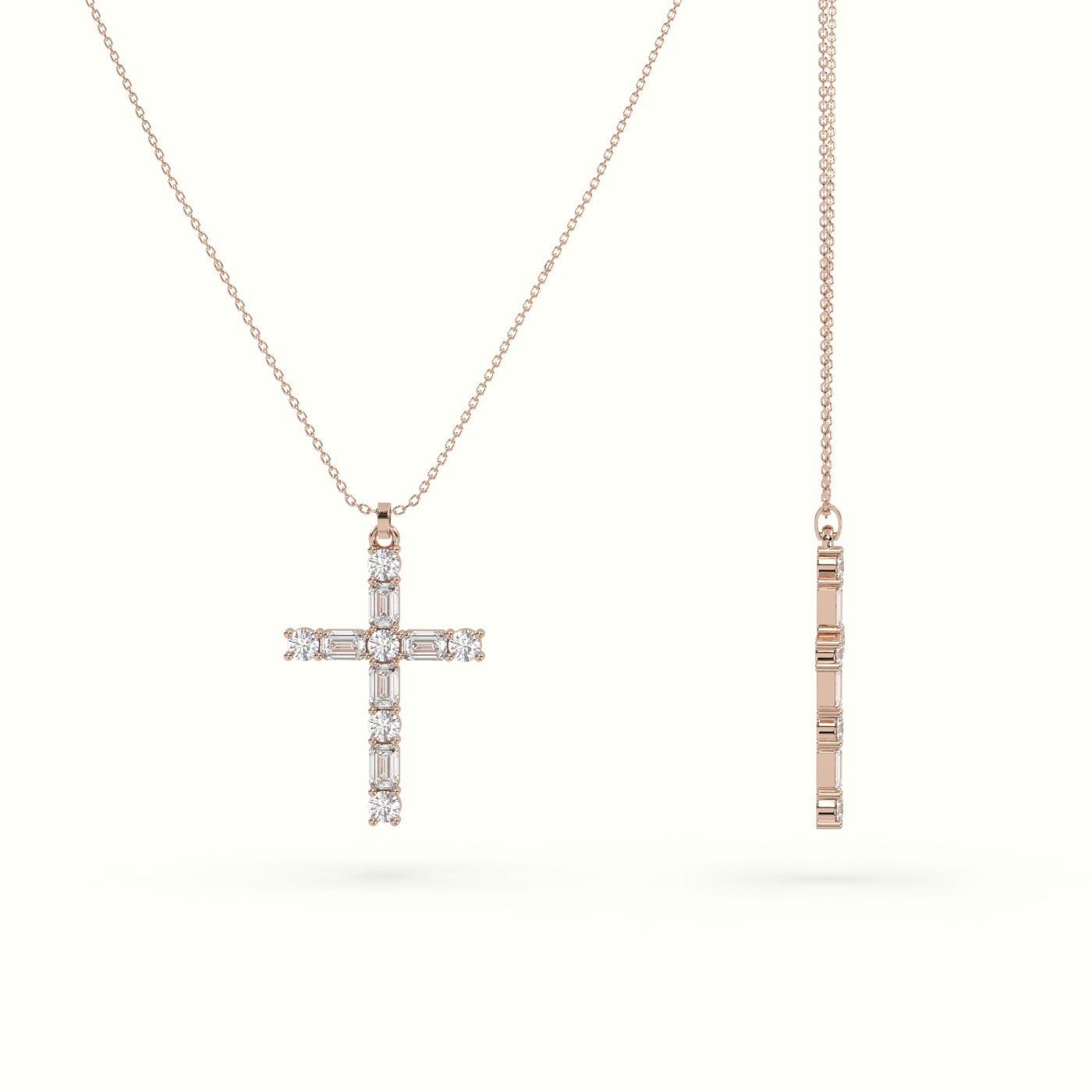 18k rose gold round diamond cross pendant necklace Photos & images