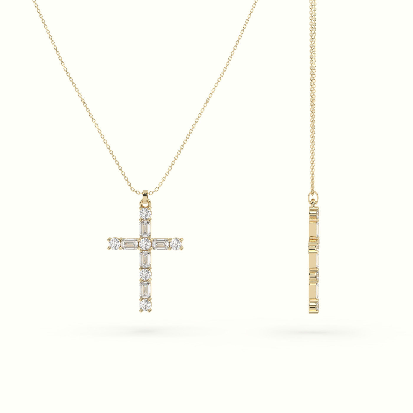 18k yellow gold round diamond cross pendant necklace Photos & images