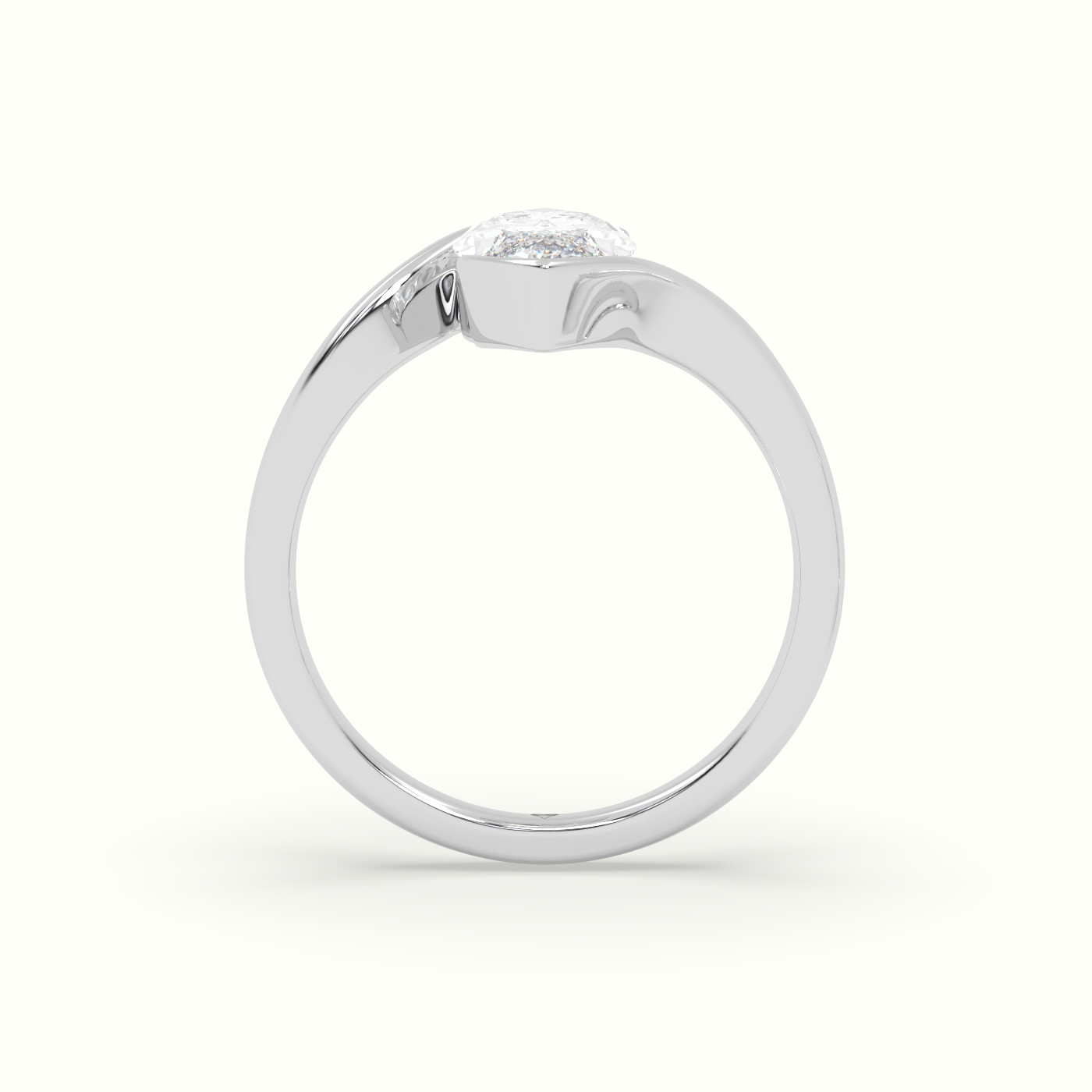 18k white gold marquise diamond bezel solitaire bypass ring Photos & images