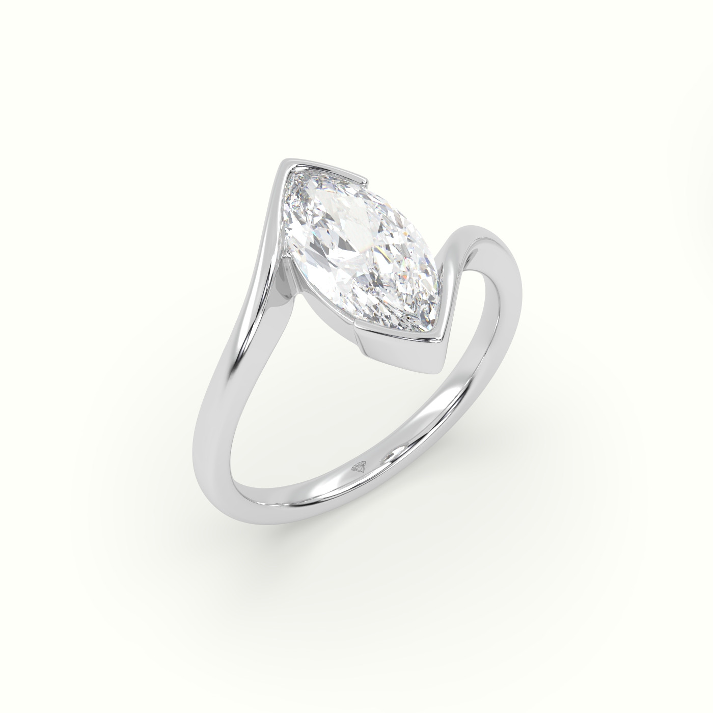 10k white gold marquise diamond bezel solitaire bypass ring Photos & images