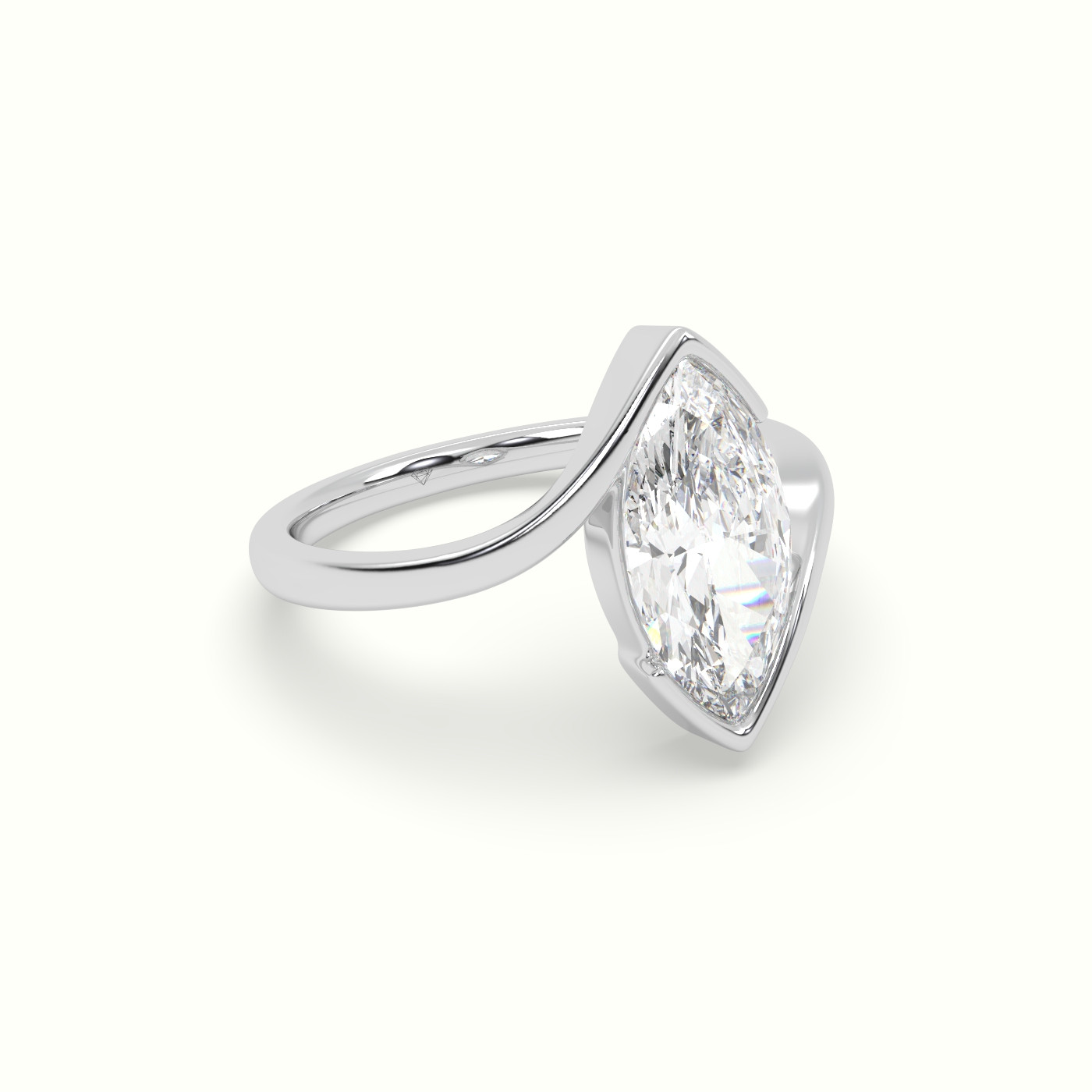 10k white gold marquise diamond bezel solitaire bypass ring Photos & images