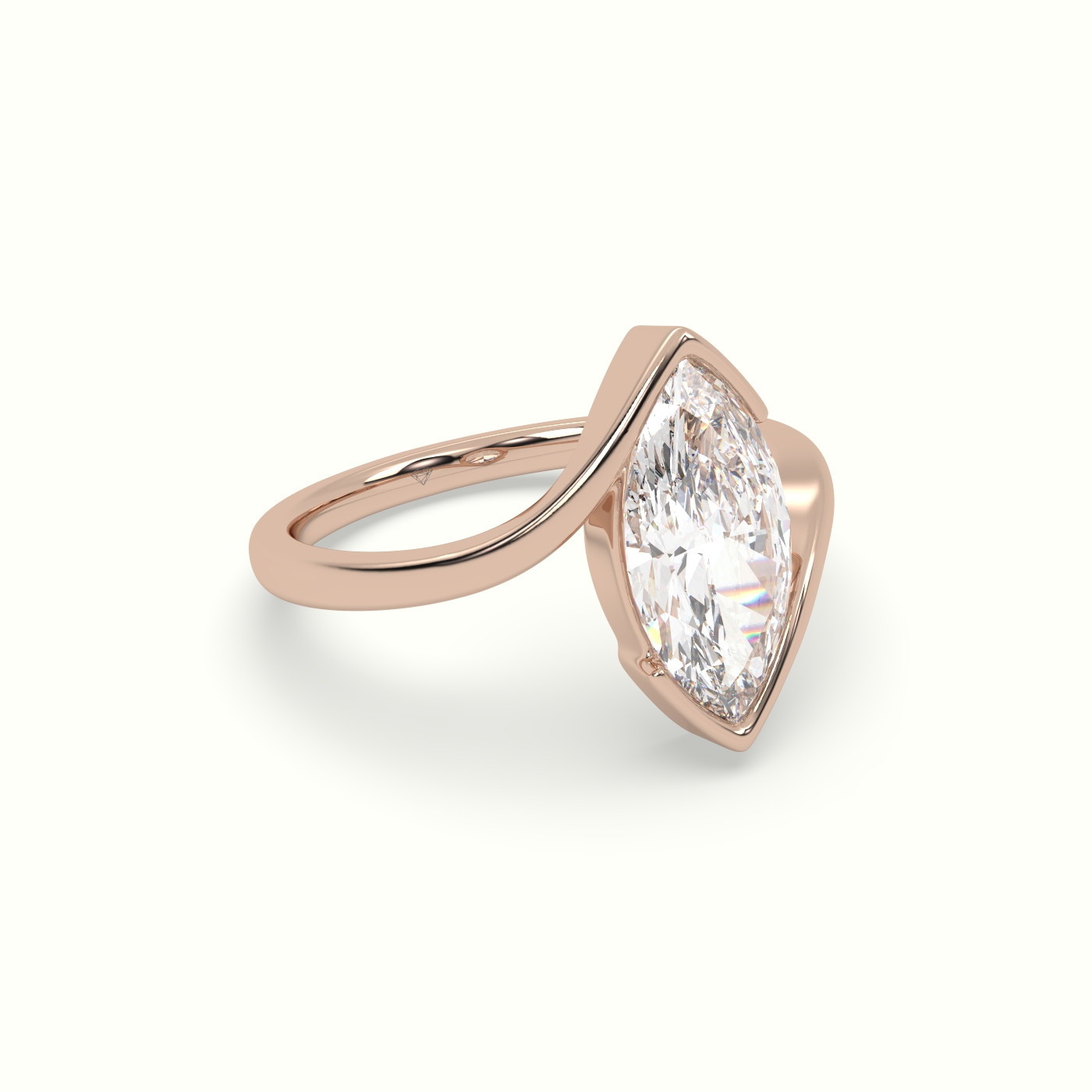 18k rose gold marquise diamond bezel solitaire bypass ring Photos & images