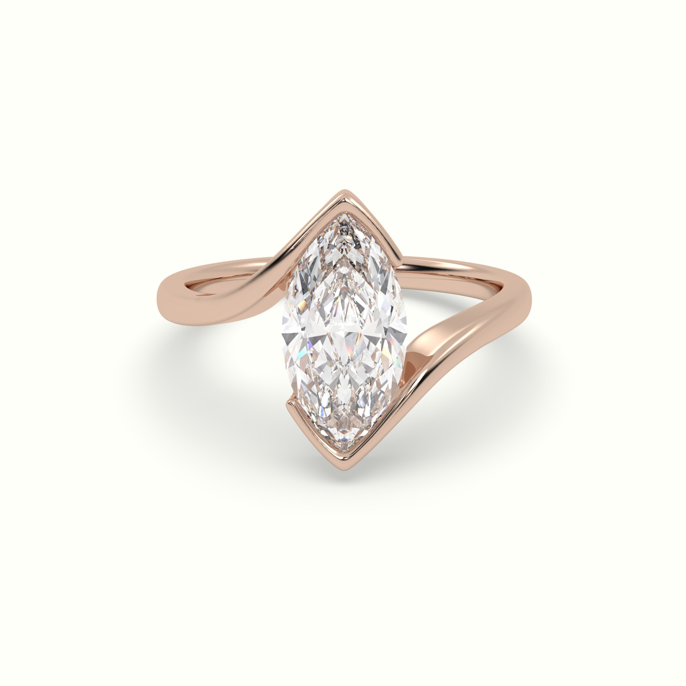 18k rose gold marquise diamond bezel solitaire bypass ring