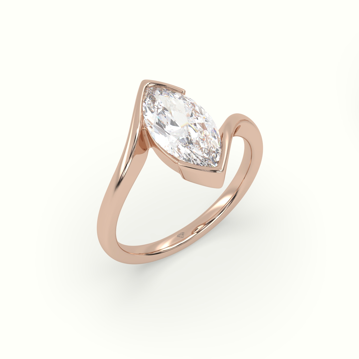 18k rose gold marquise diamond bezel solitaire bypass ring Photos & images