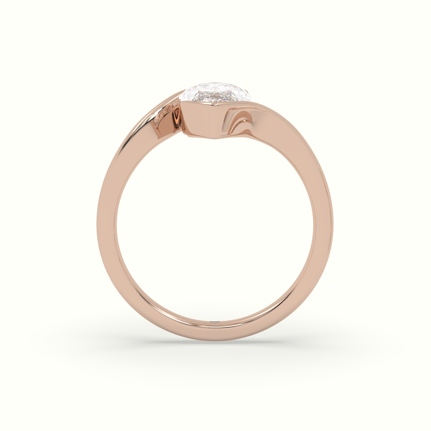 10k rose gold marquise diamond bezel solitaire bypass ring Photos & images
