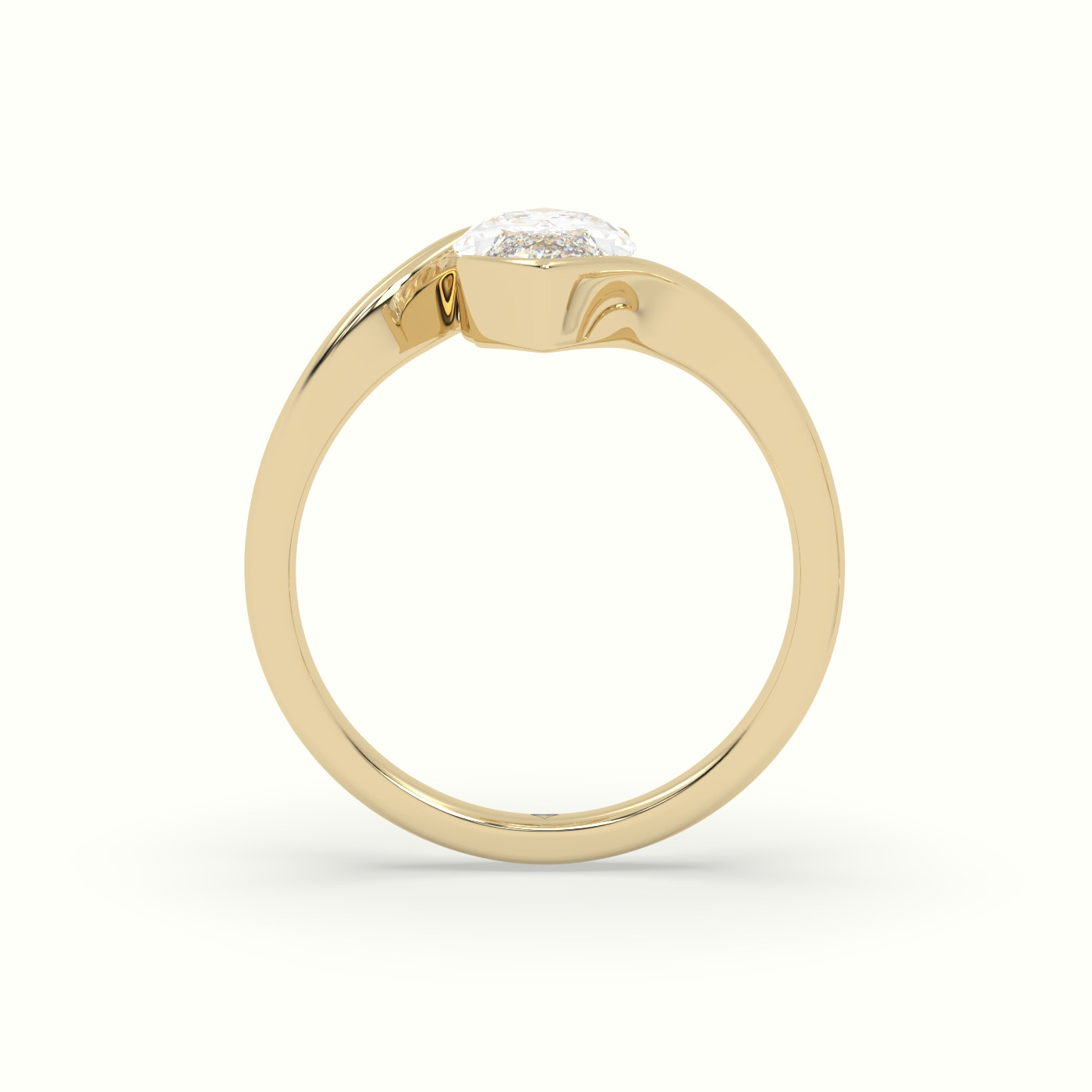 18k yellow gold marquise diamond bezel solitaire bypass ring Photos & images