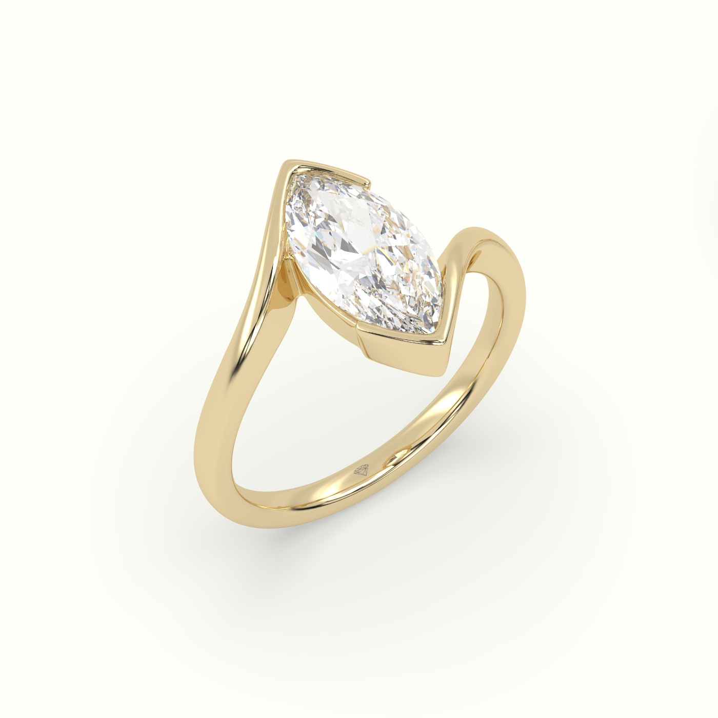 10k yellow gold marquise diamond bezel solitaire bypass ring Photos & images