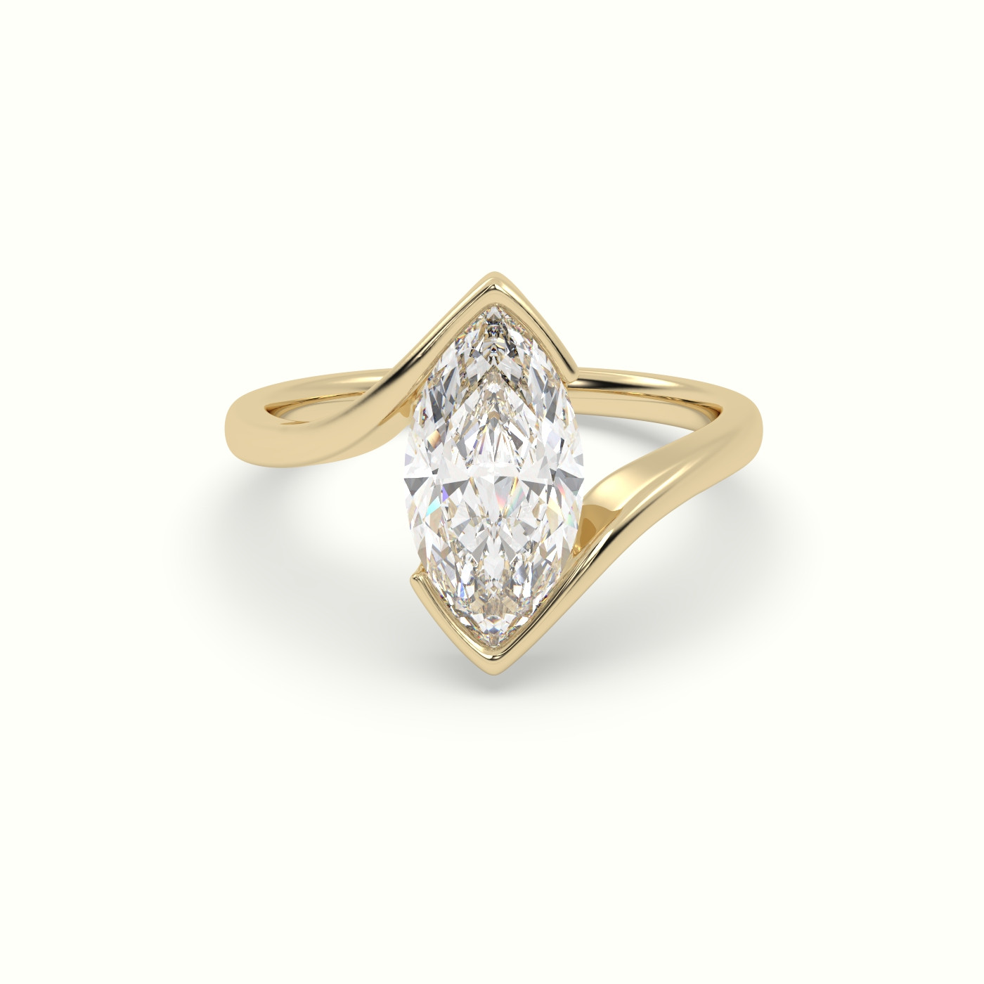 10K Yellow Gold Marquise Diamond Bezel Solitaire Bypass Ring