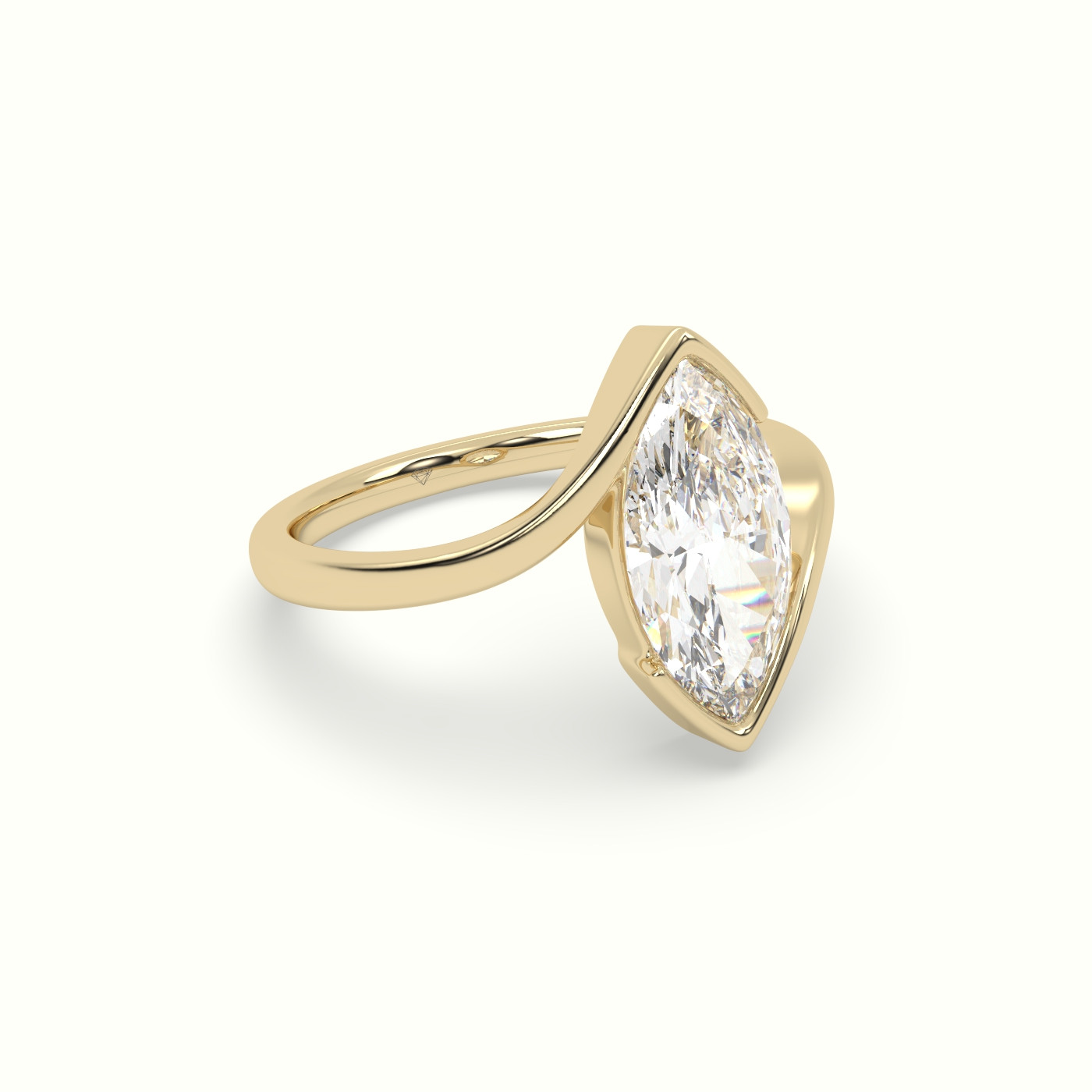 10k yellow gold marquise diamond bezel solitaire bypass ring Photos & images