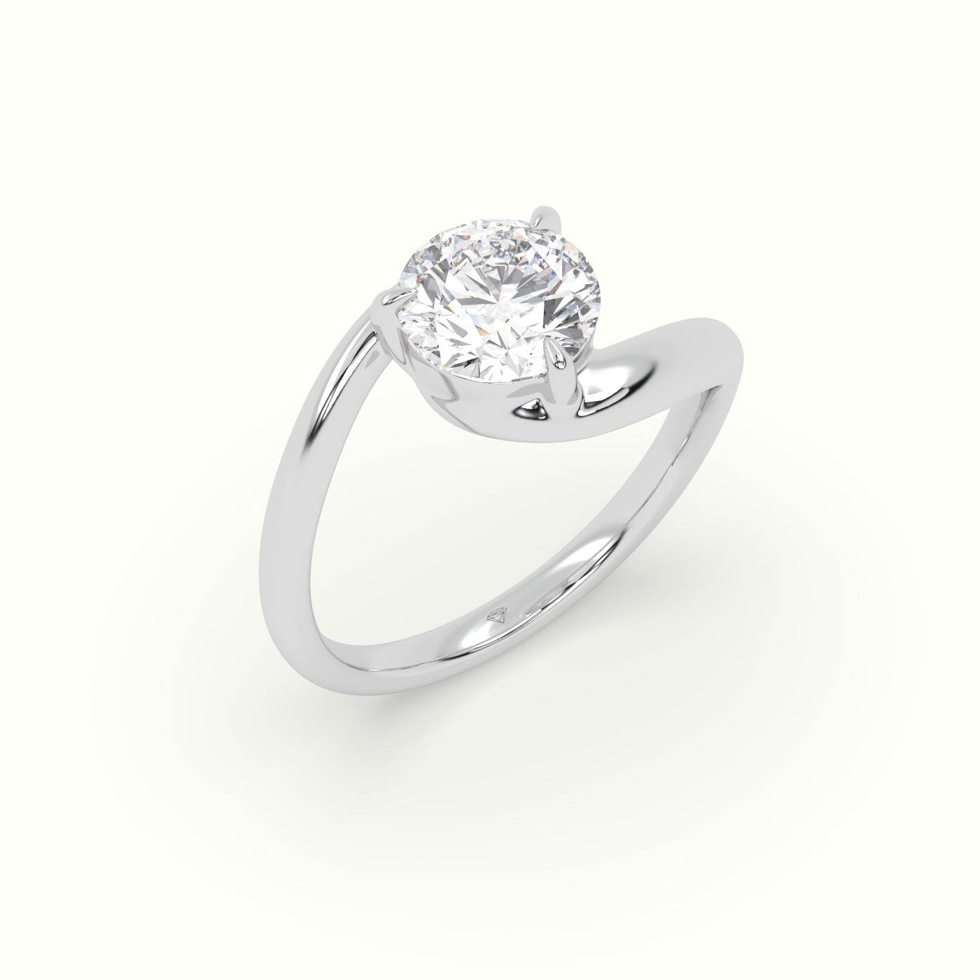 18k white gold round diamond bezel solitaire bypass ring Photos & images