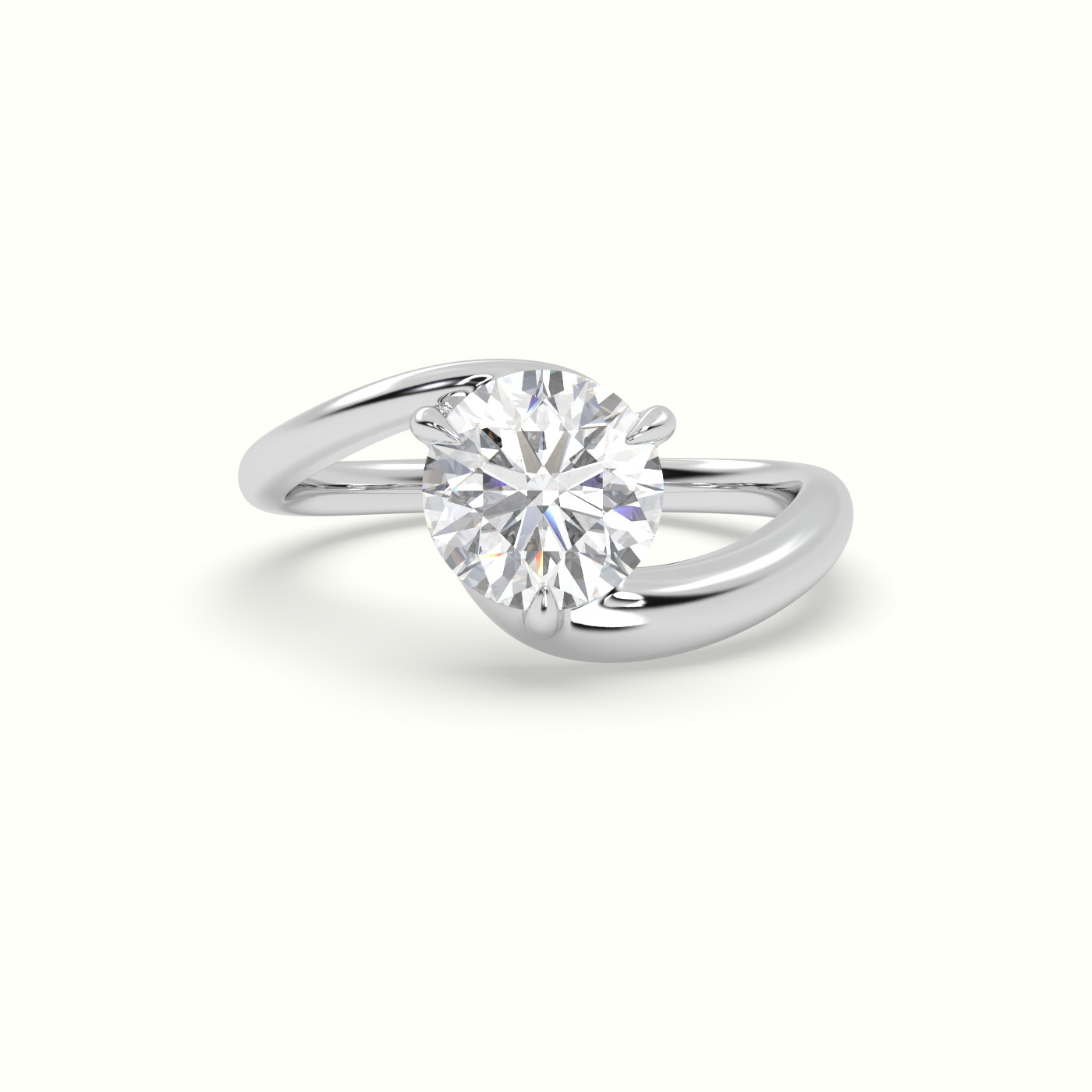 18k white gold round diamond bezel solitaire bypass ring