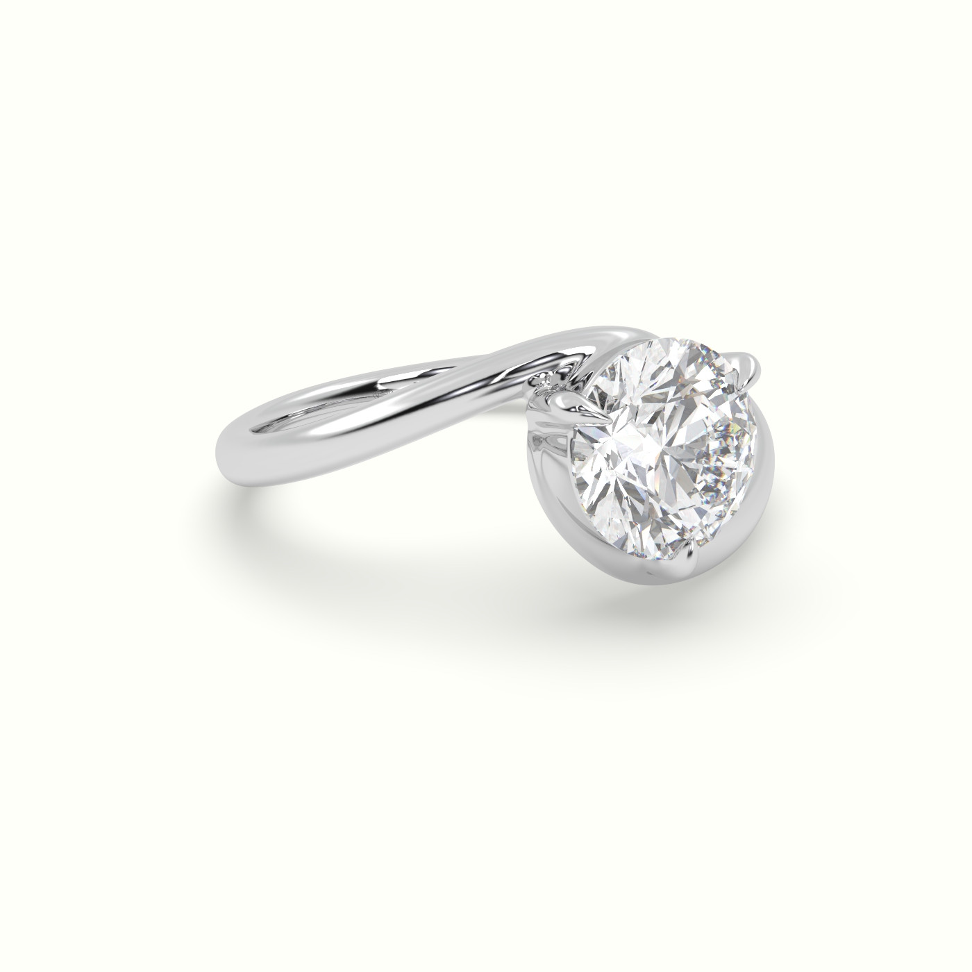 18k white gold round diamond bezel solitaire bypass ring Photos & images