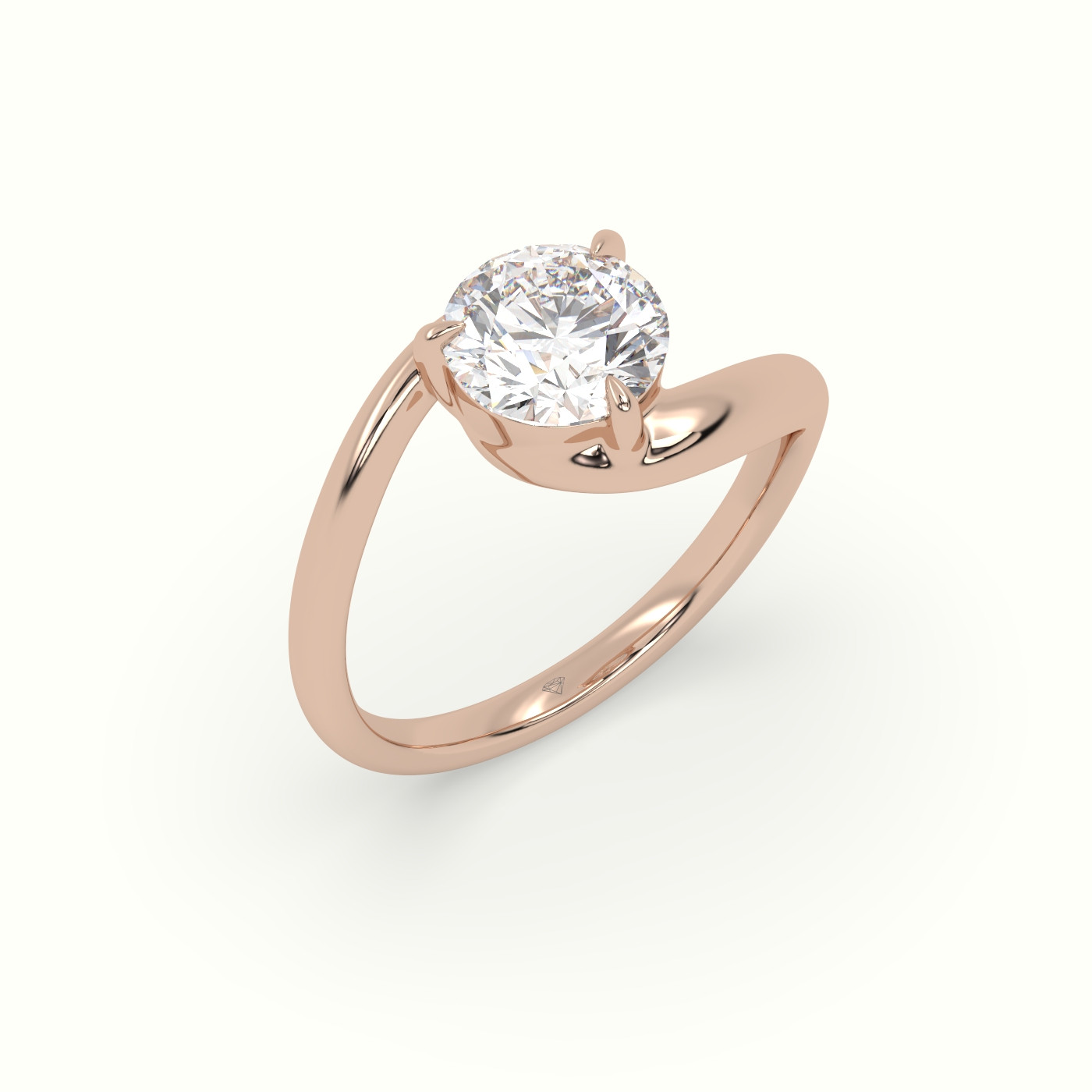 18k rose gold round diamond bezel solitaire bypass ring Photos & images