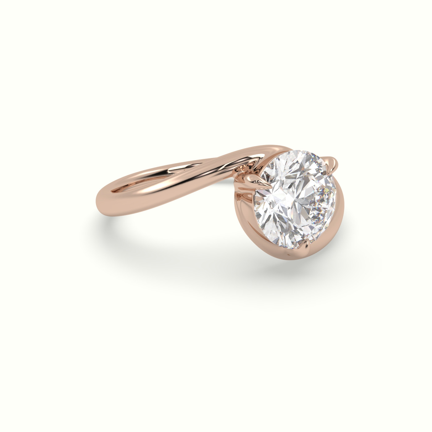 10k rose gold round diamond bezel solitaire bypass ring Photos & images