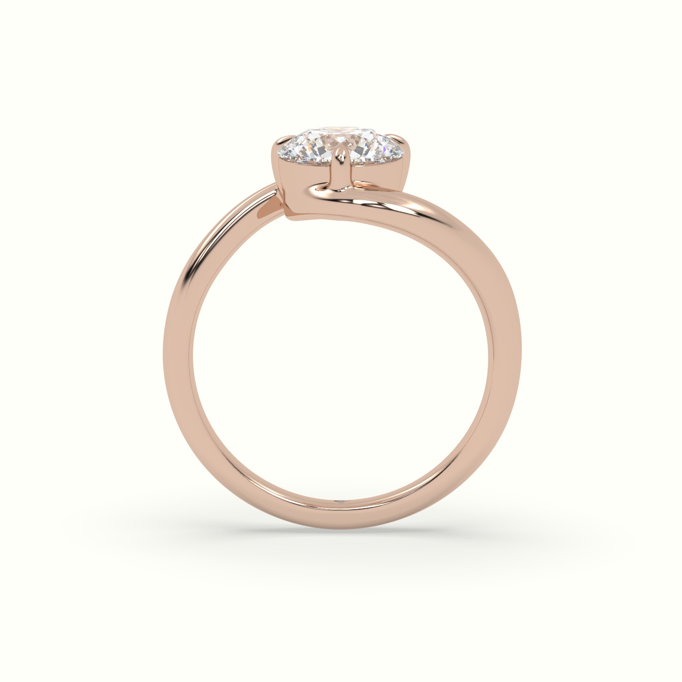 10k rose gold round diamond bezel solitaire bypass ring Photos & images