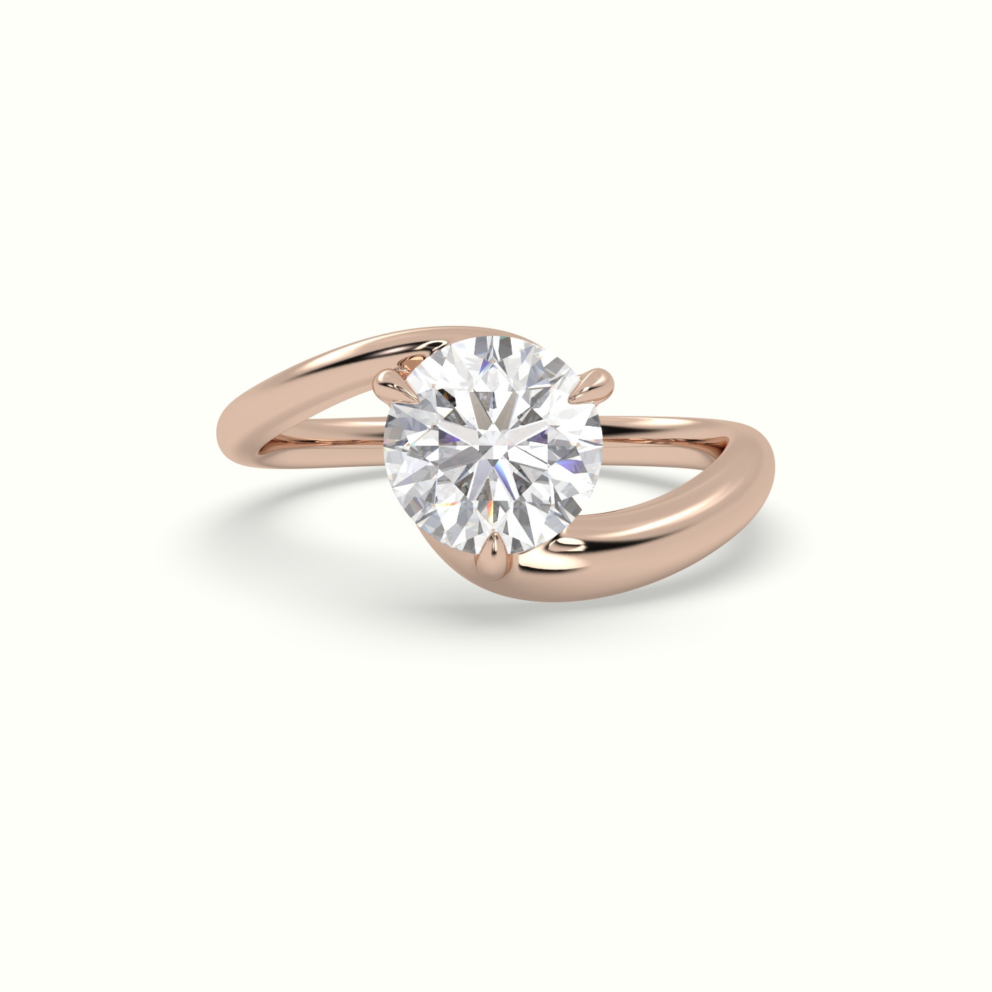 10k rose gold round diamond bezel solitaire bypass ring