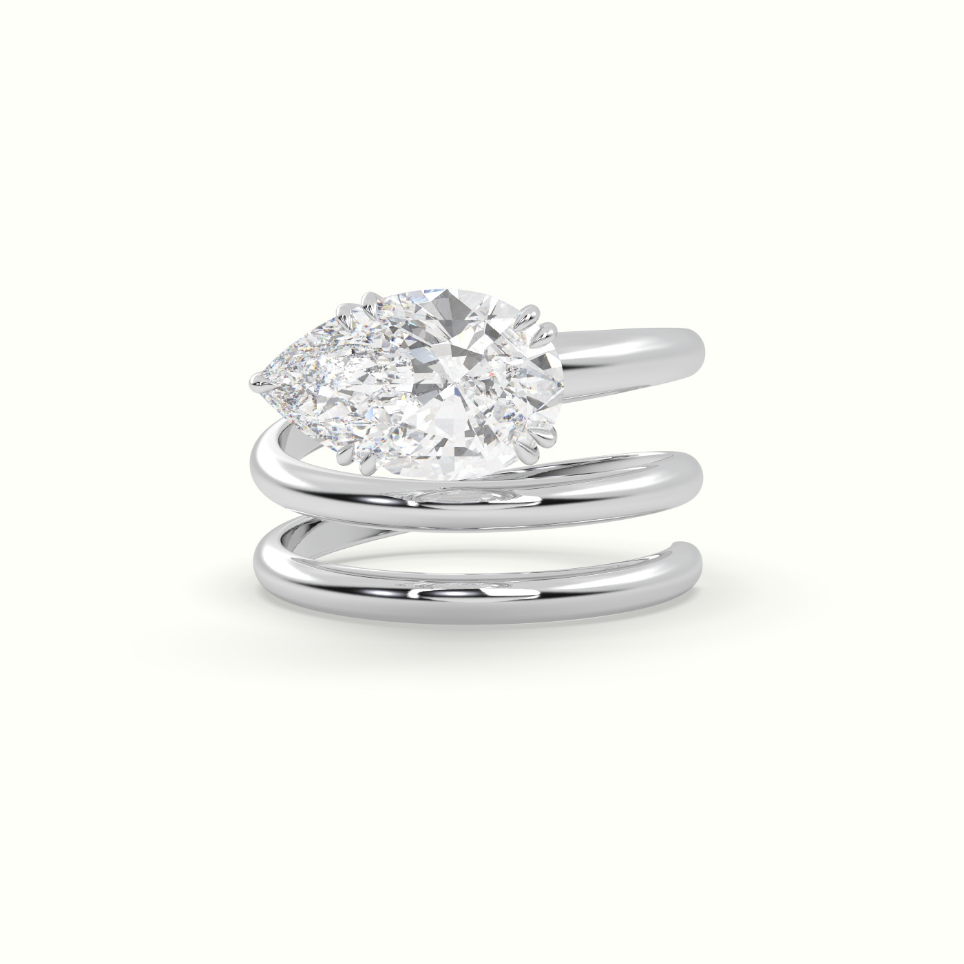 10k white gold pear diamond solitaire snake wrap ring