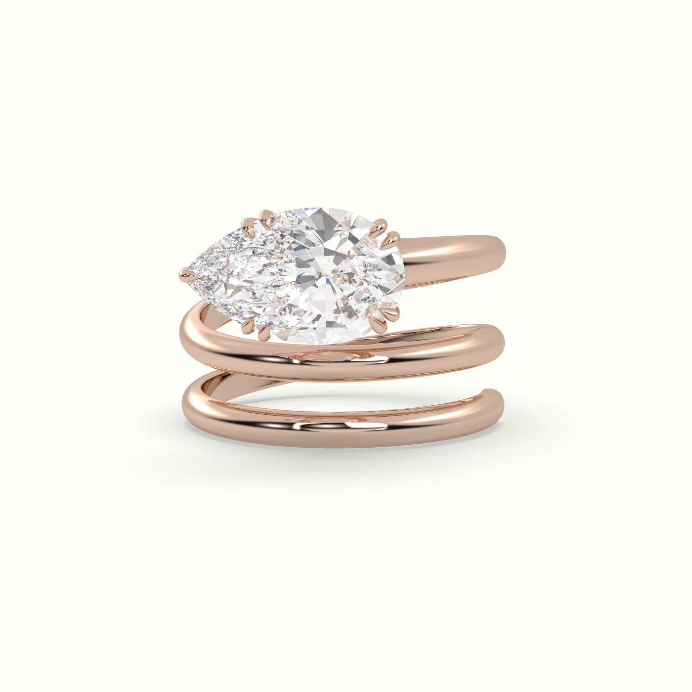 18k rose gold pear diamond solitaire snake wrap ring