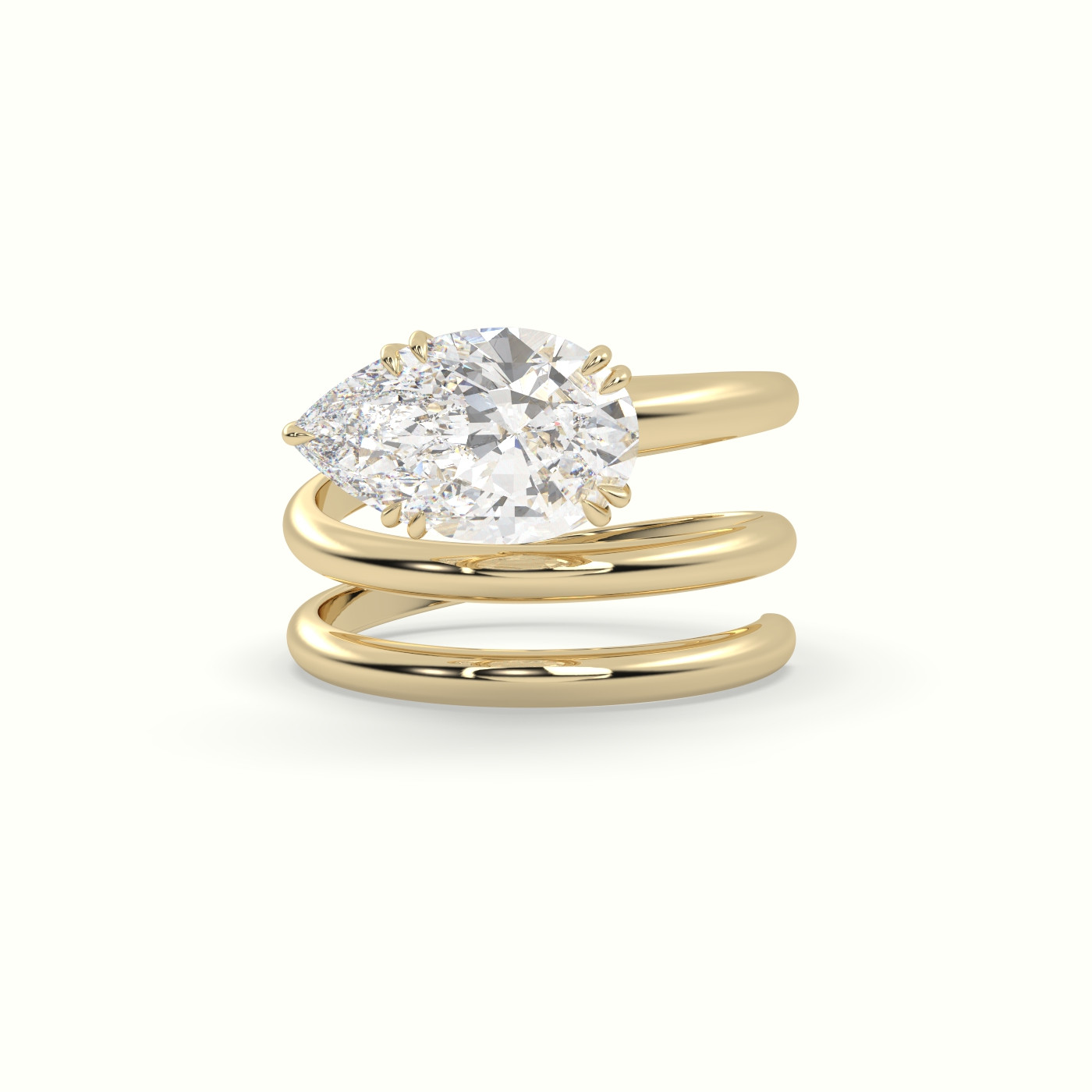 18k yellow gold pear diamond solitaire snake wrap ring