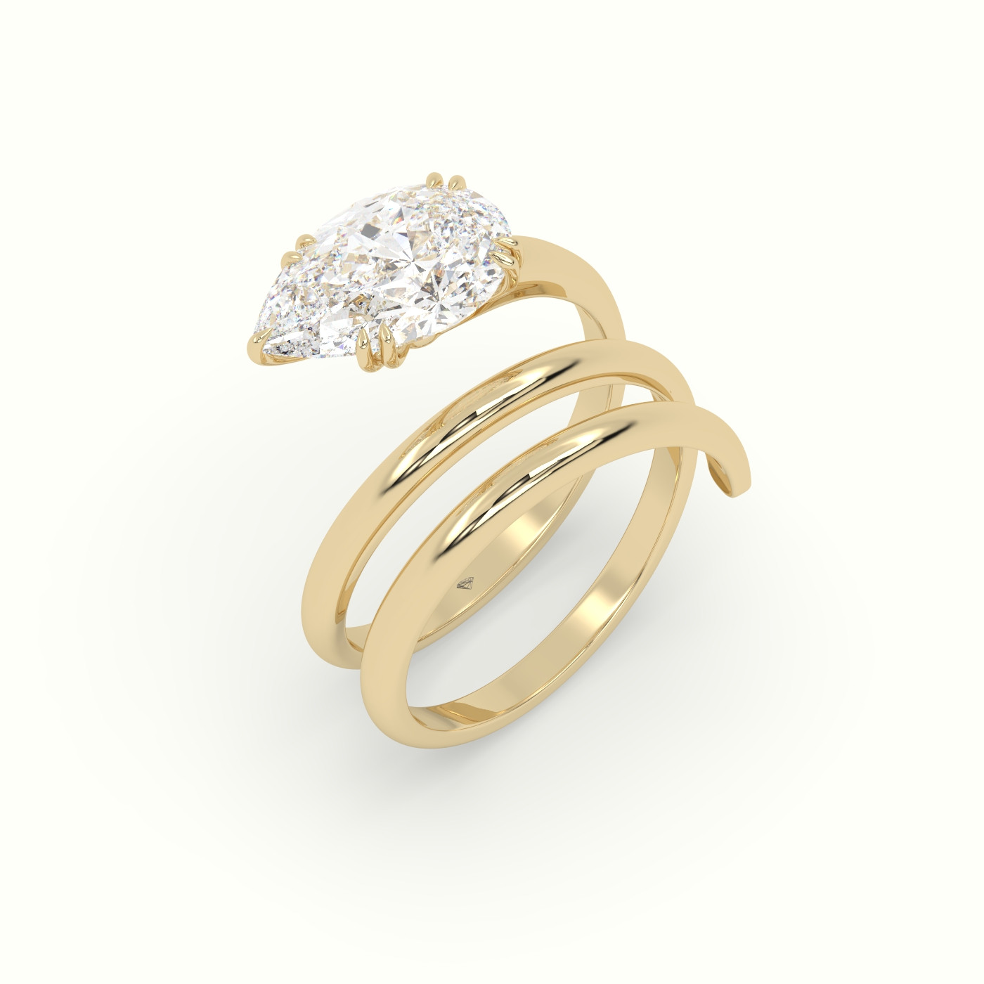 18k yellow gold pear diamond solitaire snake wrap ring Photos & images