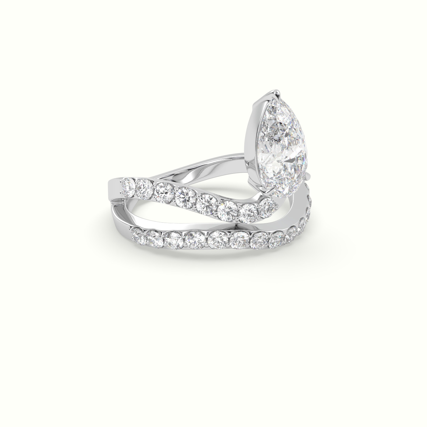 18k white gold pear diamond solitaire pavé ring Photos & images