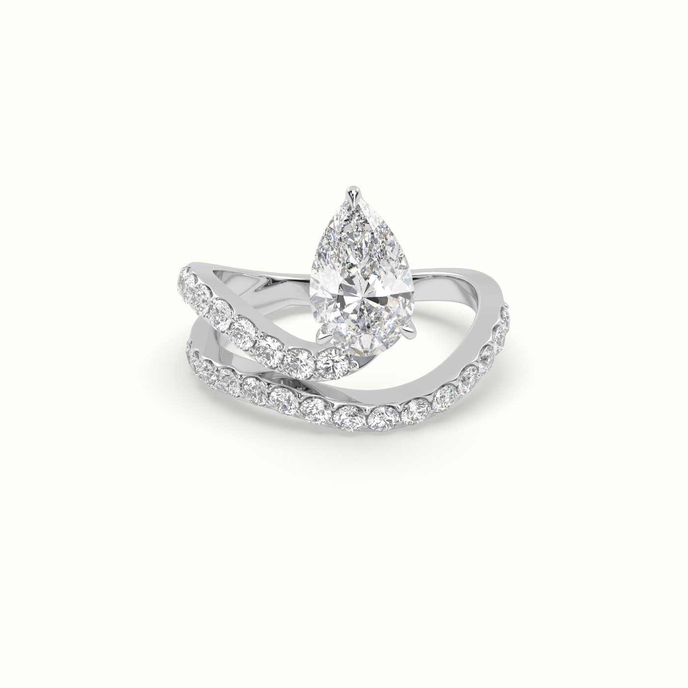 18k white gold pear diamond solitaire pavé ring