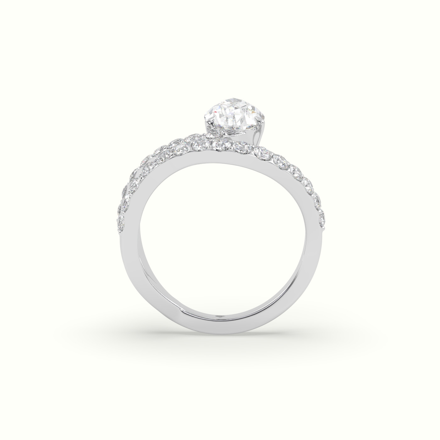 18k white gold pear diamond solitaire pavé ring Photos & images