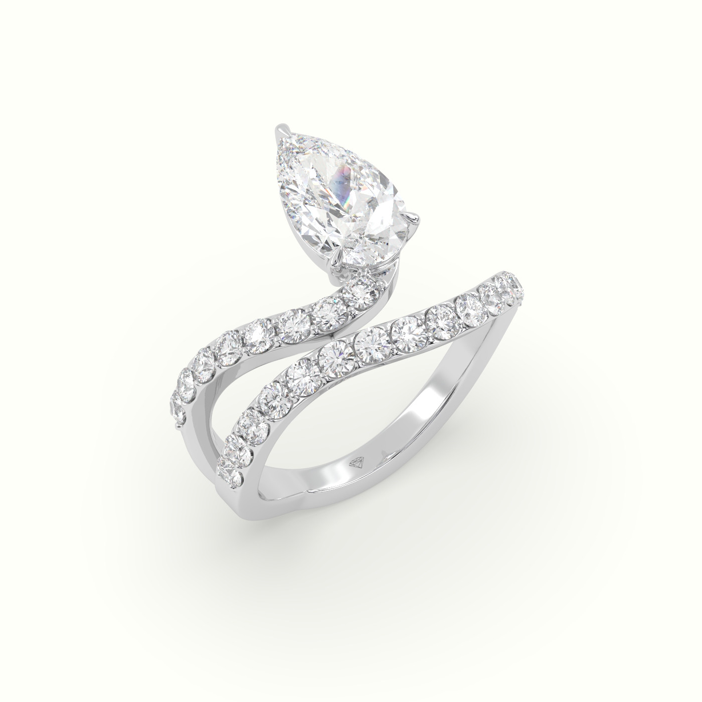 10k white gold pear diamond solitaire pavé ring Photos & images