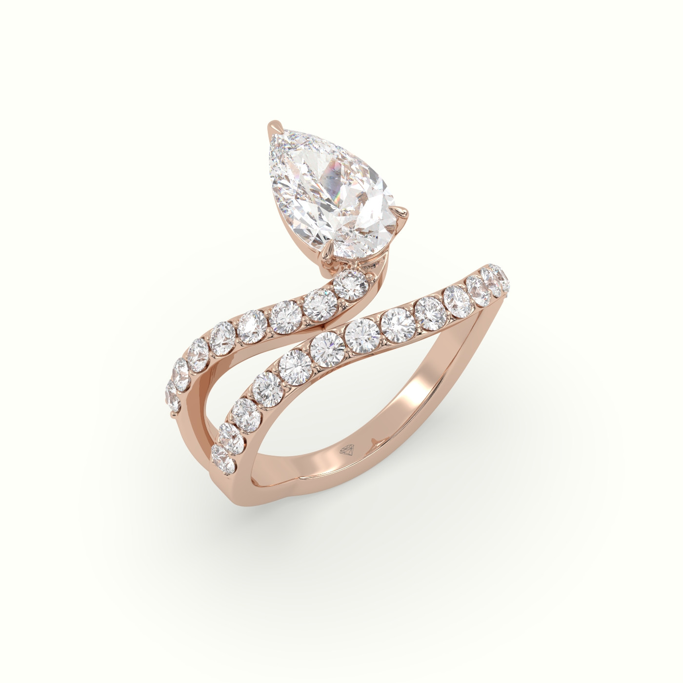 18k rose gold pear diamond solitaire pavé ring Photos & images