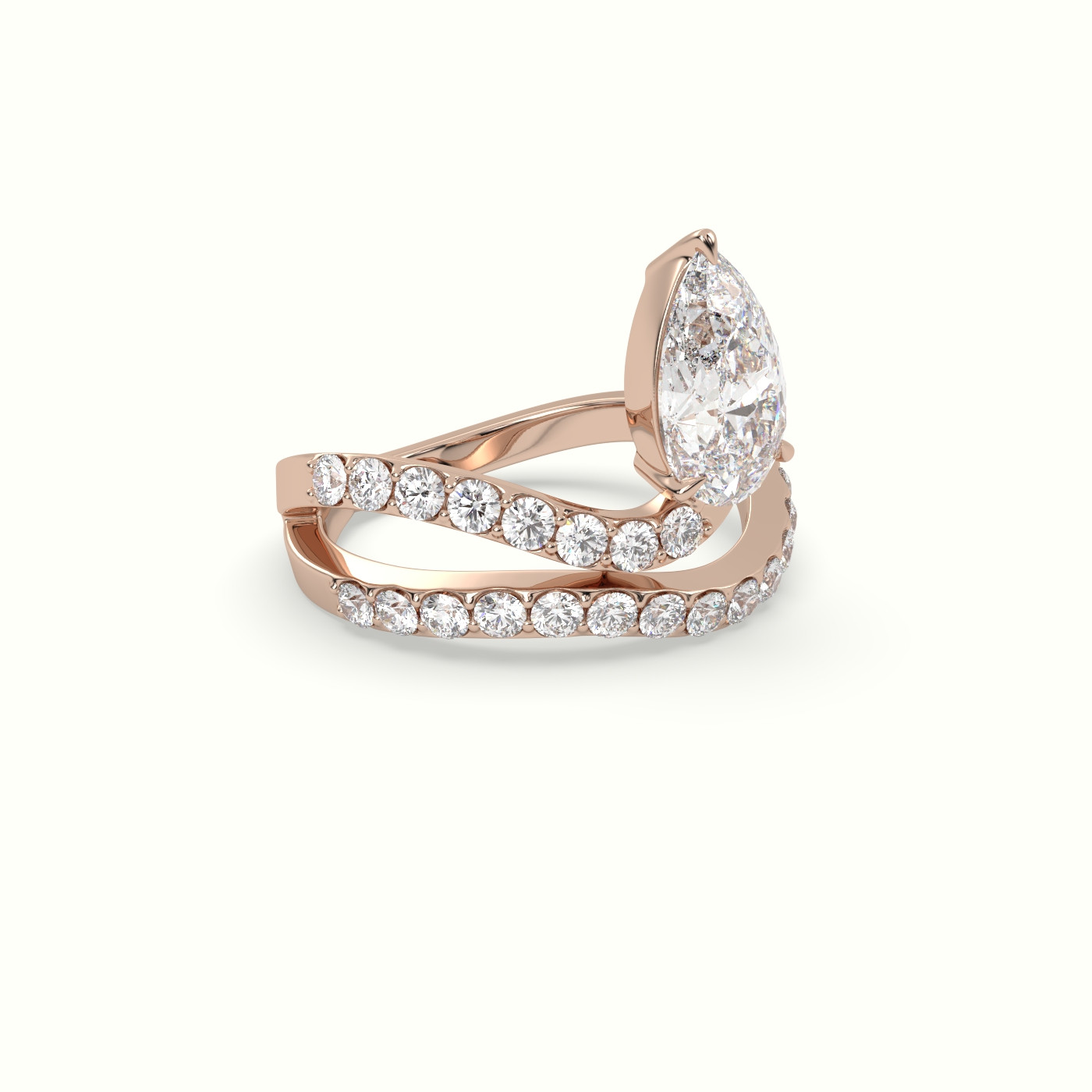 18k rose gold pear diamond solitaire pavé ring Photos & images