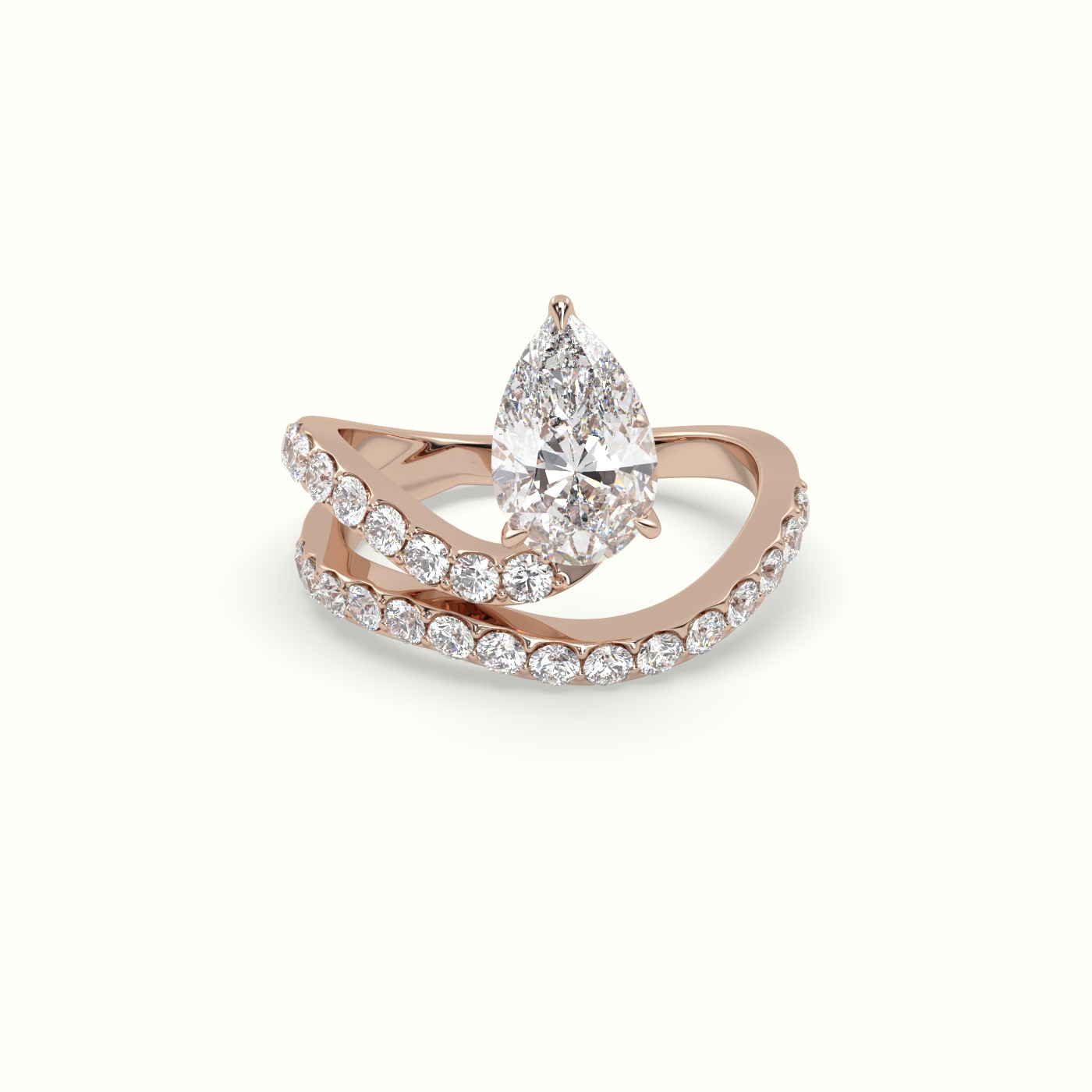 10K Rose Gold Pear Diamond Solitaire Pavé Ring