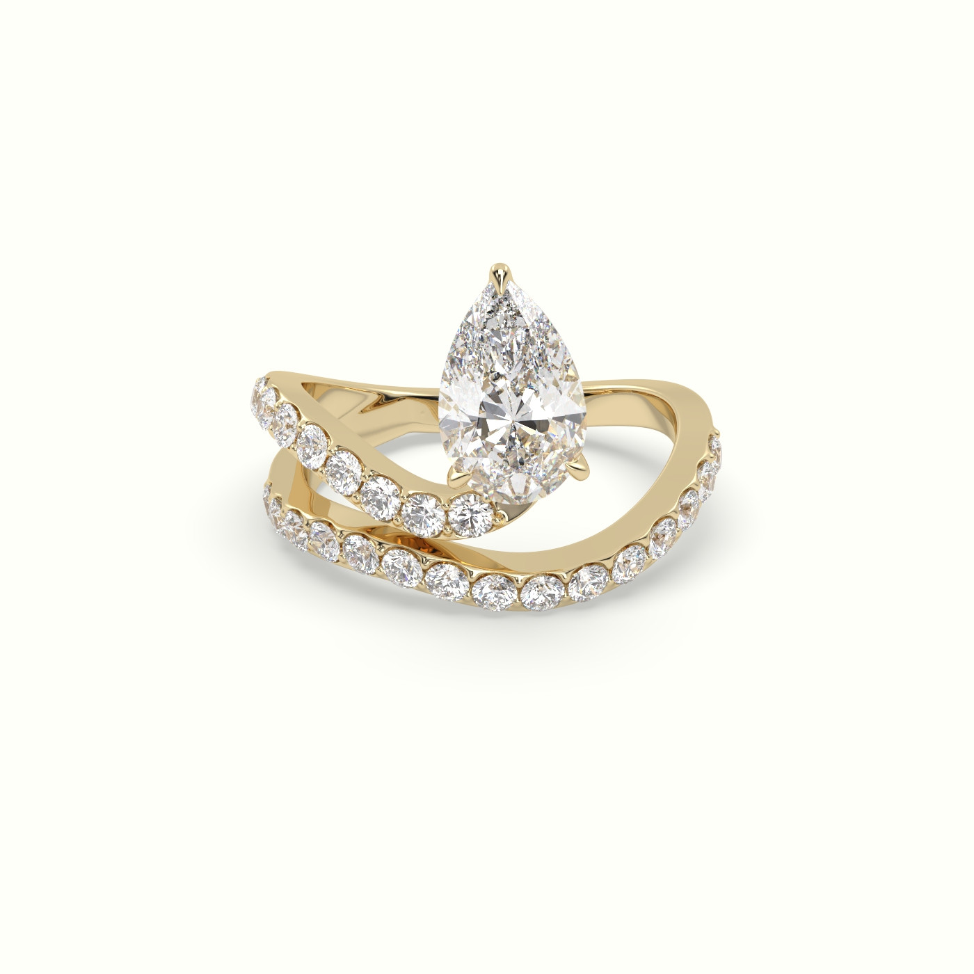 18k yellow gold pear diamond solitaire pavé ring