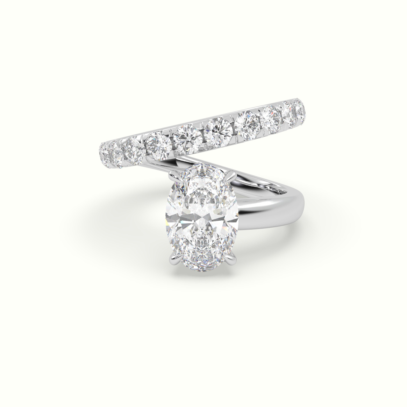 18k white gold oval diamond solitaire pavé ring