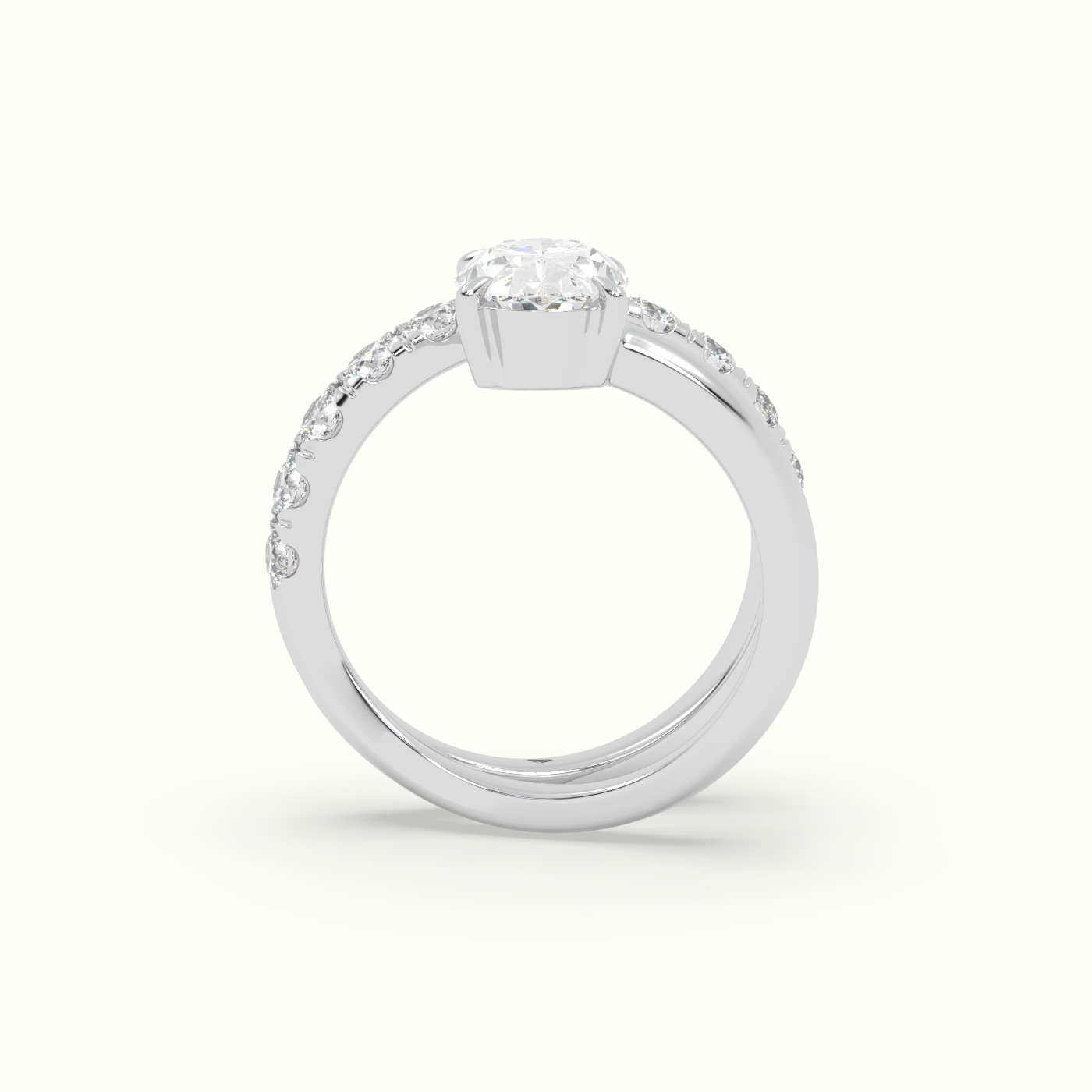 10k white gold oval diamond solitaire pavé ring Photos & images