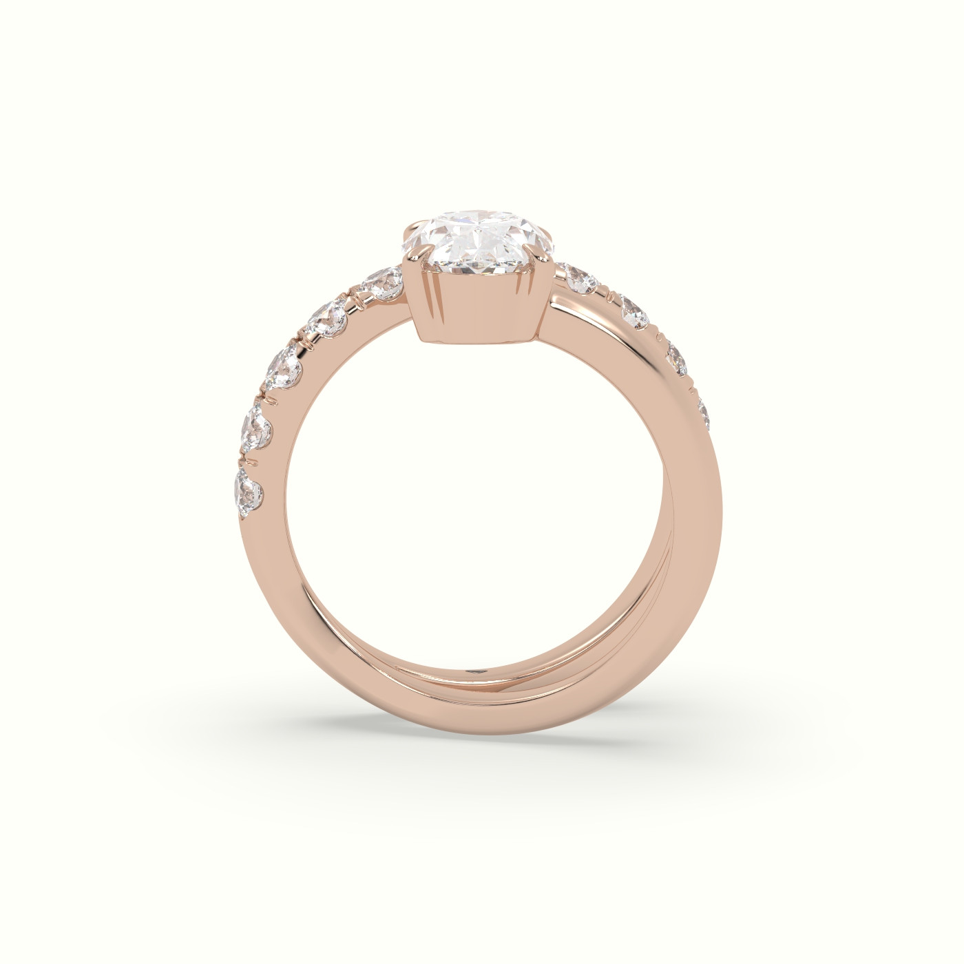 10k rose gold oval diamond solitaire pavé ring Photos & images