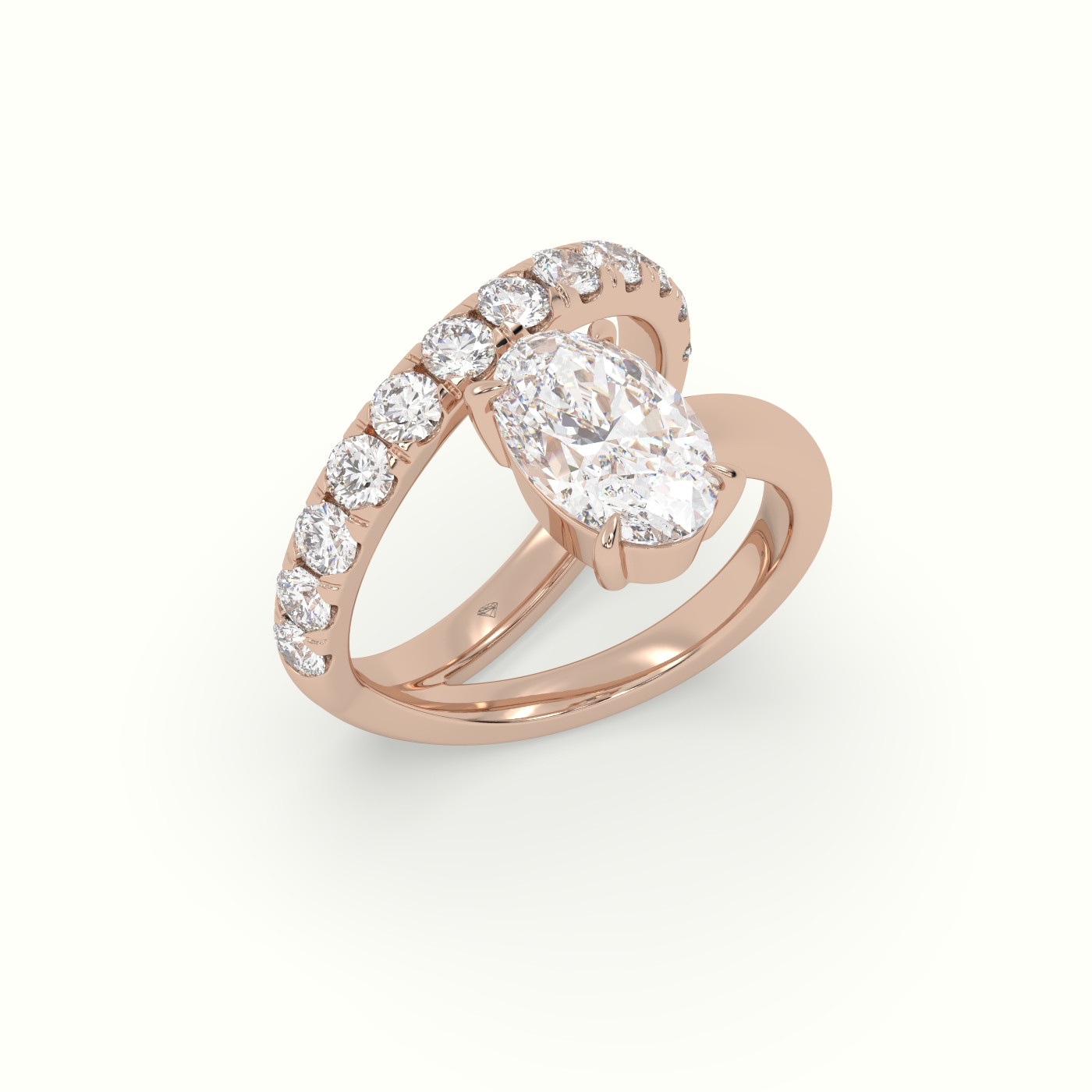 10k rose gold oval diamond solitaire pavé ring Photos & images