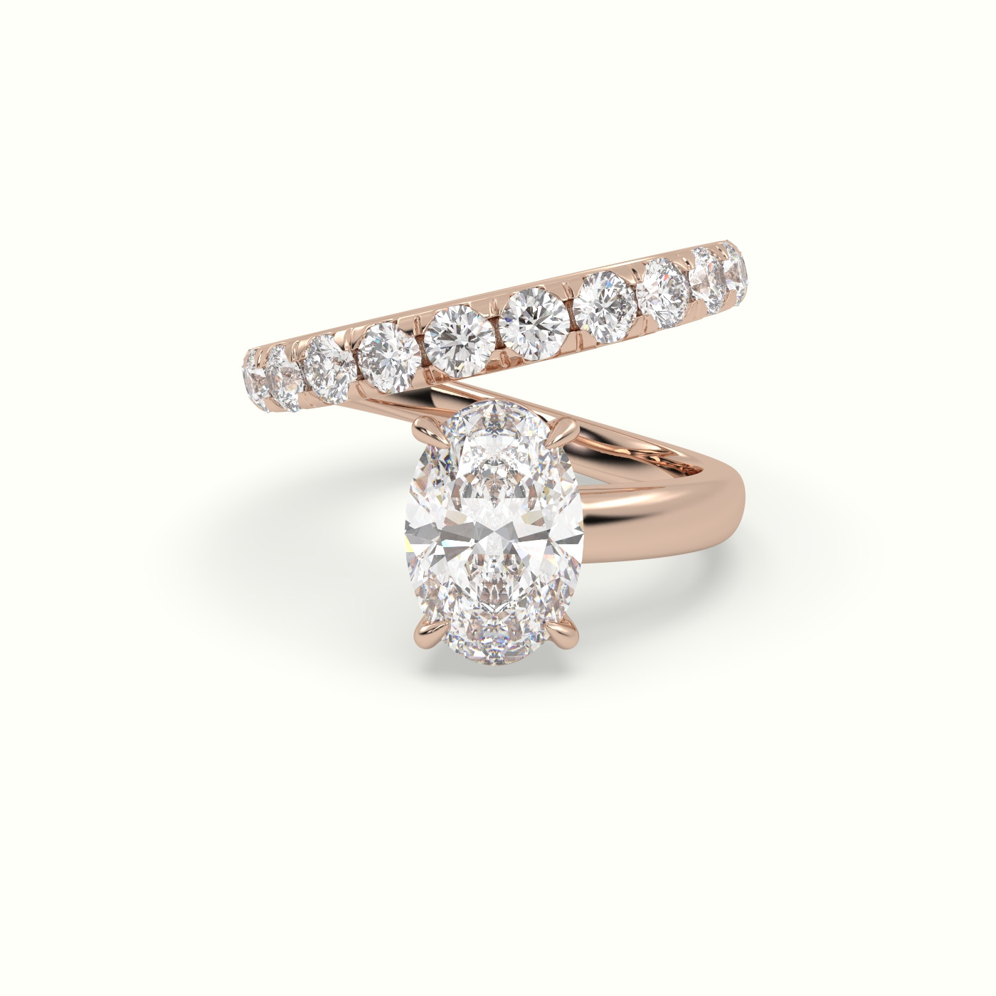10k rose gold oval diamond solitaire pavé ring